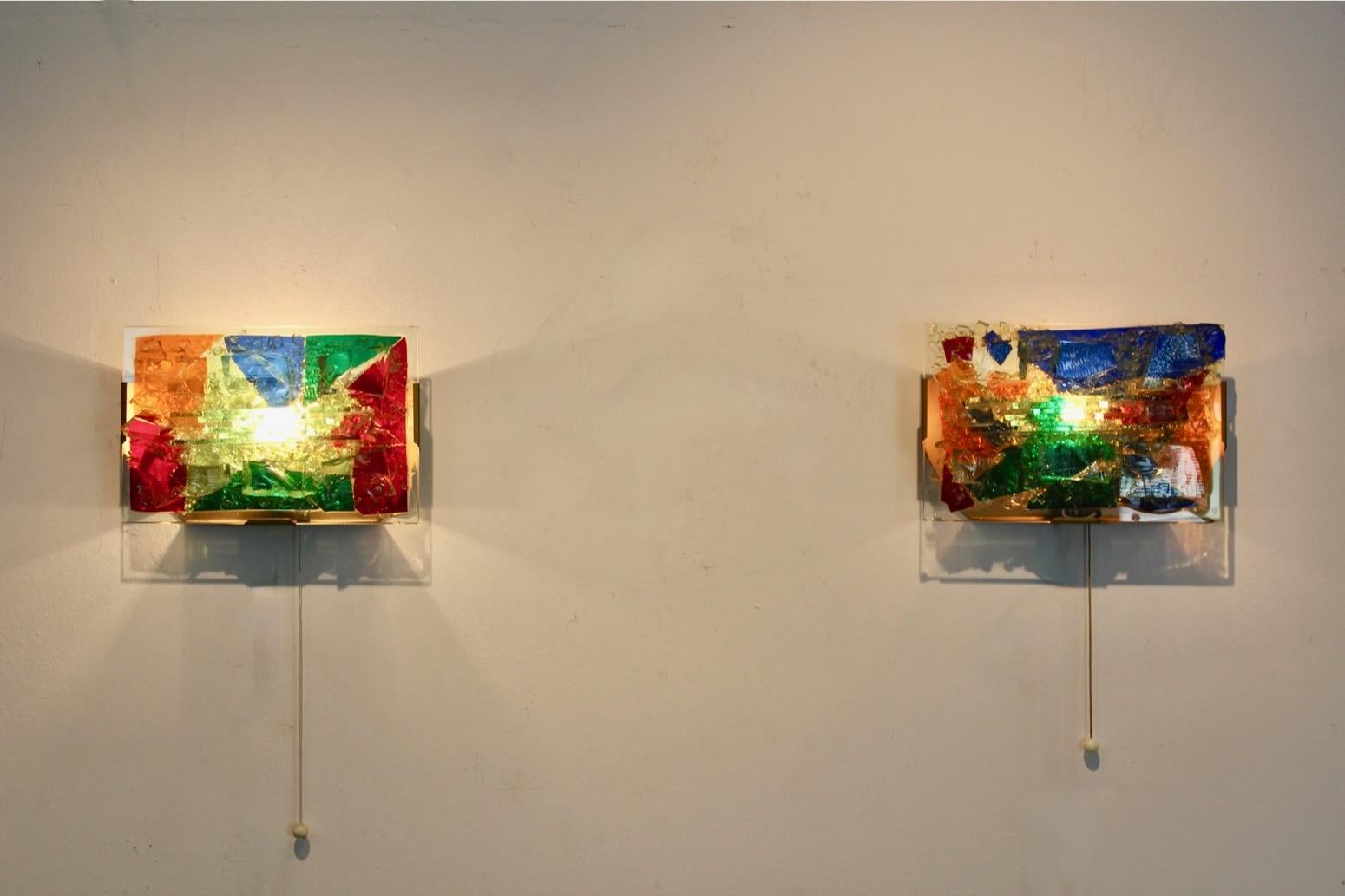 Sculptural Glass and Brass Wall Lamp, Cosack Leuchten, 2 pieces available en vente 5