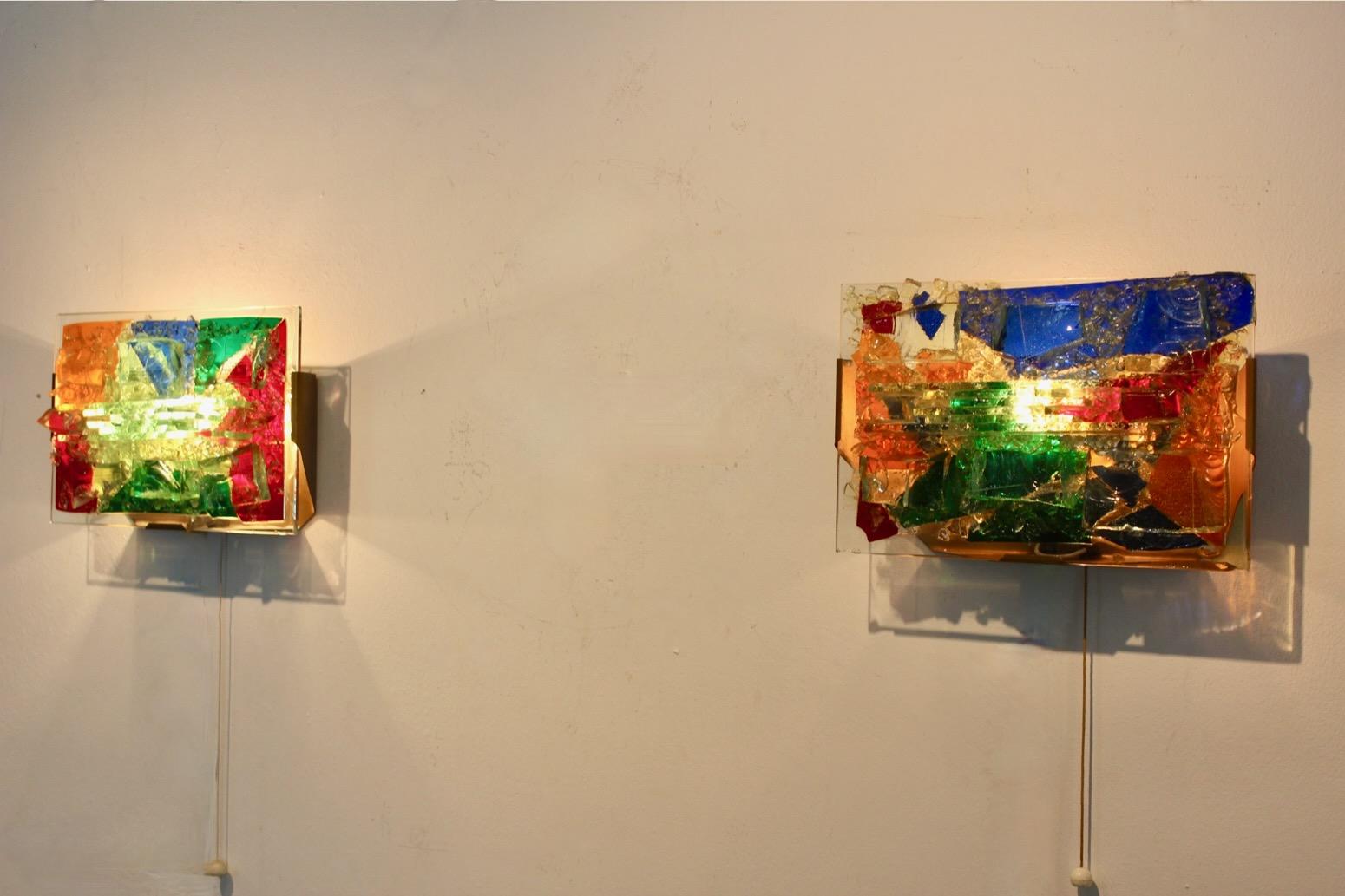 Allemand Sculptural Glass and Brass Wall Lamp, Cosack Leuchten, 2 pieces available en vente