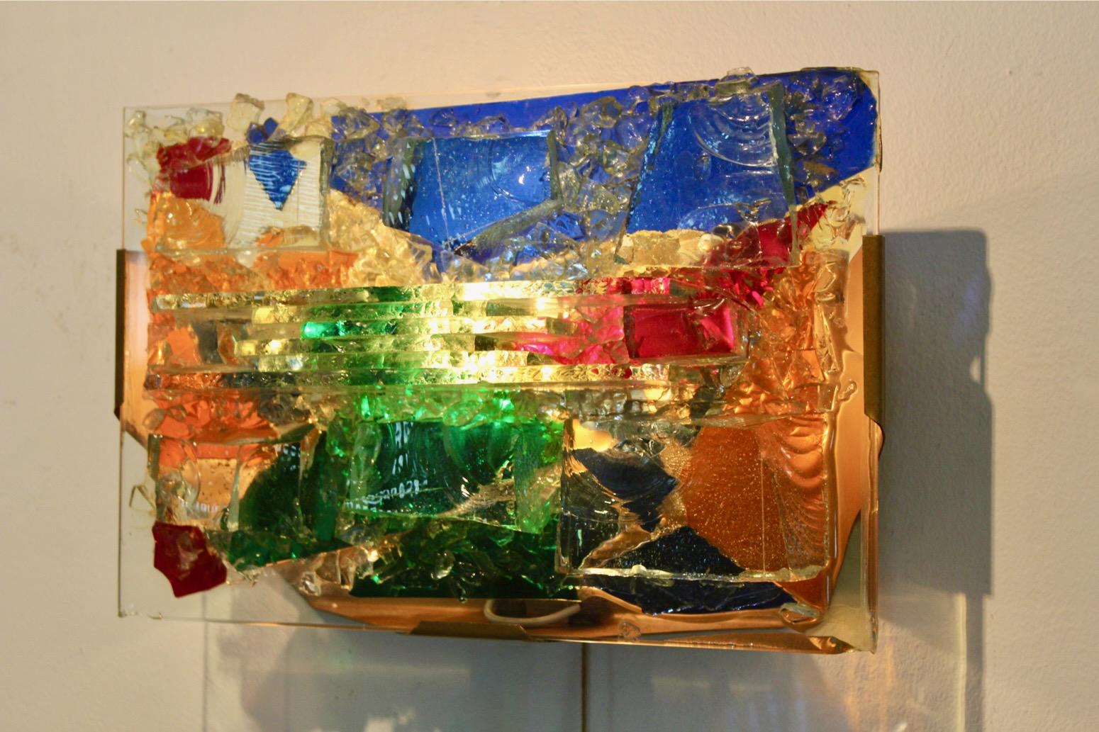 20ième siècle Sculptural Glass and Brass Wall Lamp, Cosack Leuchten, 2 pieces available en vente
