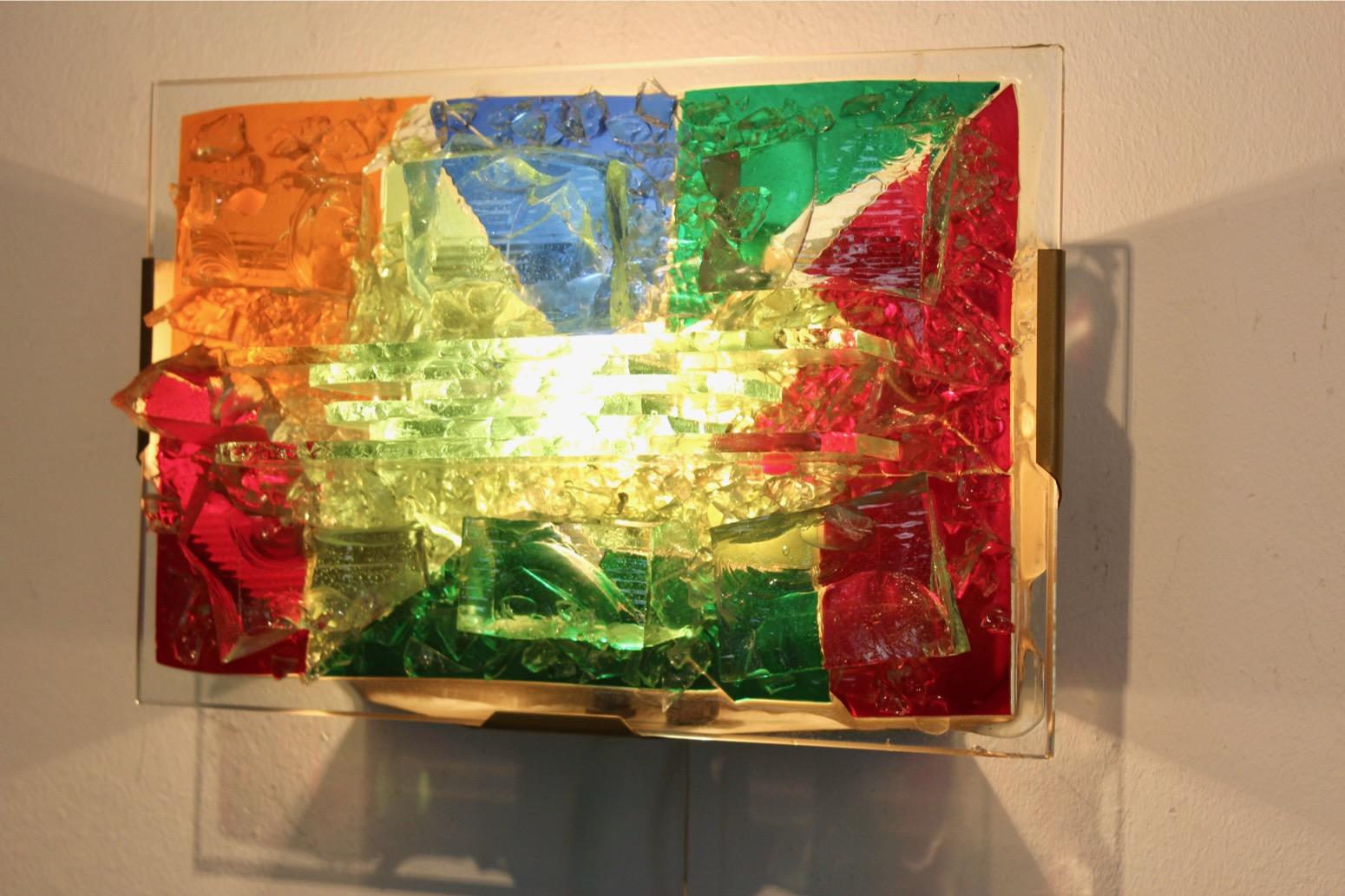 Sculptural Glass and Brass Wall Lamp, Cosack Leuchten, 2 pieces available en vente 1