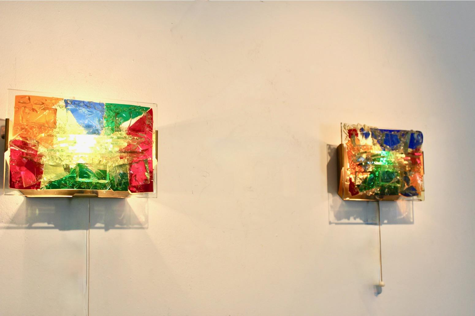 Sculptural Glass and Brass Wall Lamp, Cosack Leuchten, 2 pieces available en vente 2