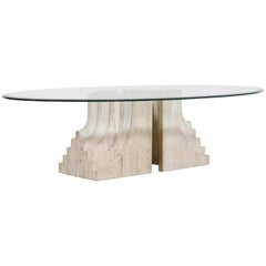 Vintage Sculptural Glass and Travertine Coffee Table, 1970s