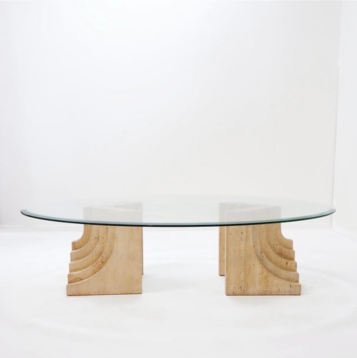 Sculptural Glass and Travertine coffee table Tobia Scarpa style

Wear consistent with age and use.