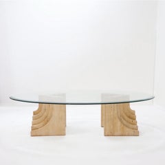 Sculptural Glass and Travertine coffee table Tobia Scarpa style