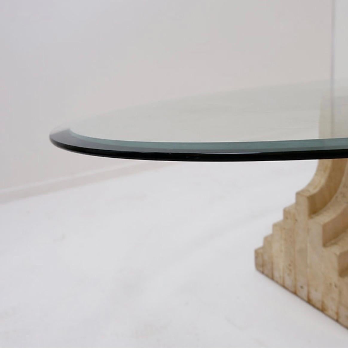 Sculptural Glass and Travertine coffee table Tobia Scarpa style For Sale 1