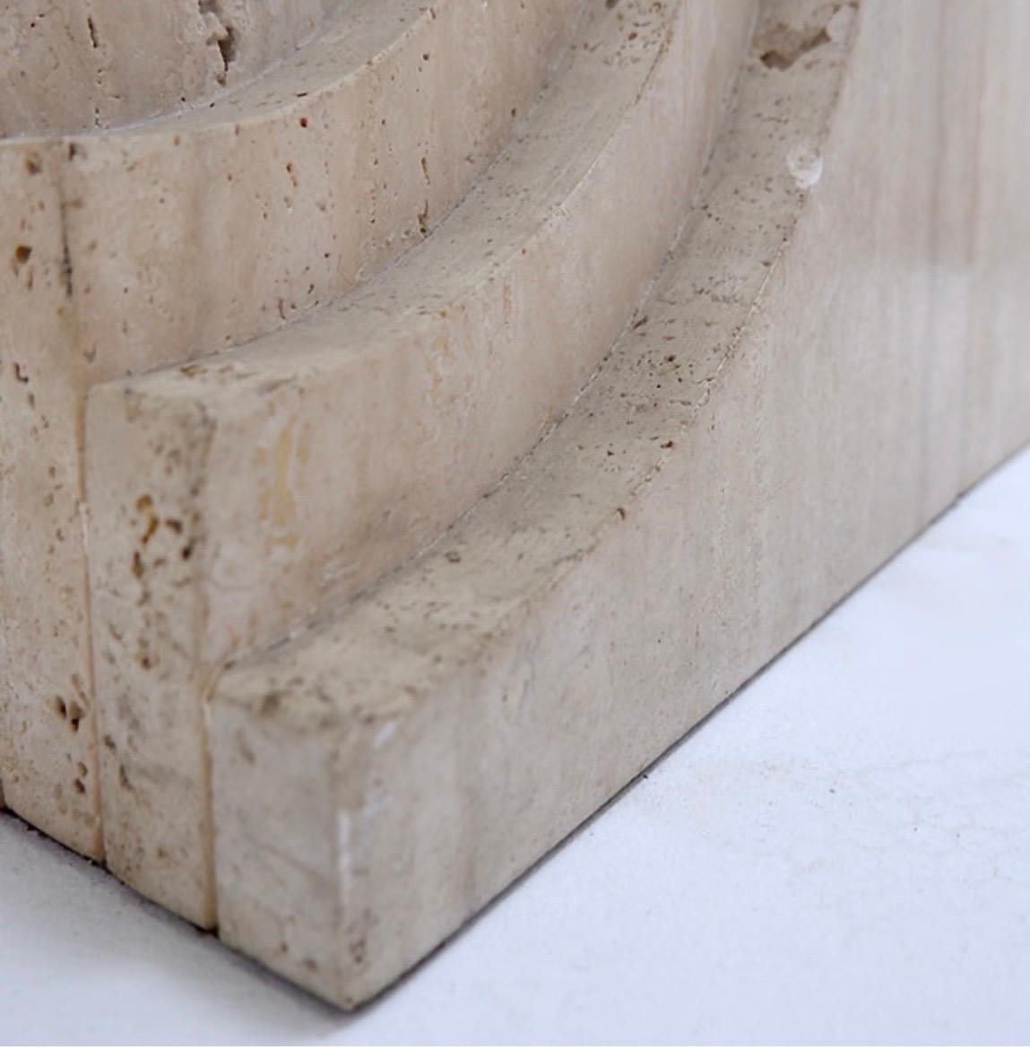 Sculptural Glass and Travertine coffee table Tobia Scarpa style For Sale 3