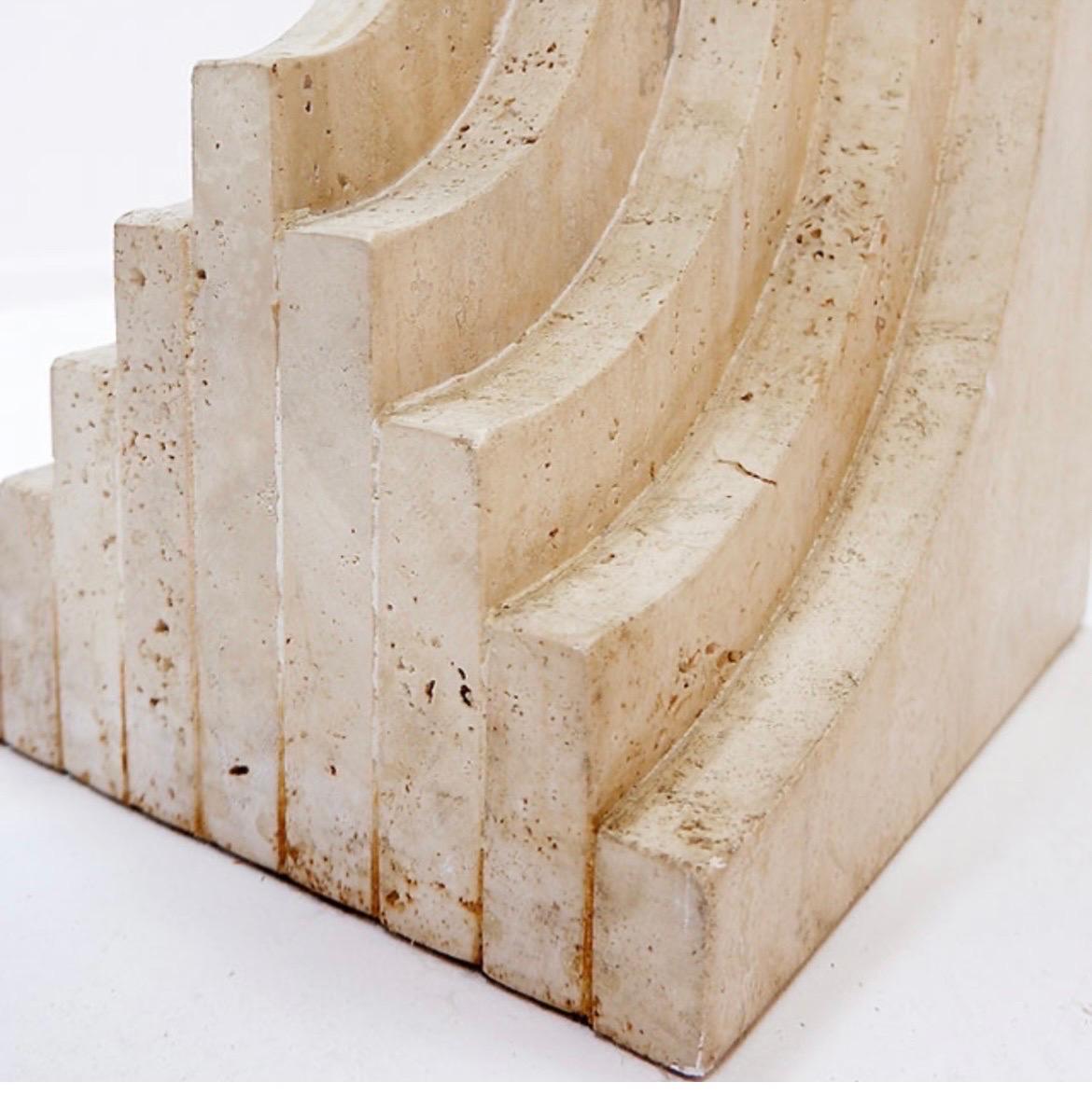 Sculptural Glass and Travertine coffee table Tobia Scarpa style For Sale 4