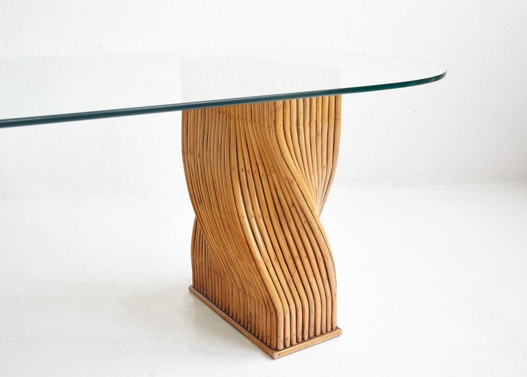 Skulpturaler Glas-Bambus-Schreibtisch oder Esstisch von Mc Guire,  Vereinigte Staaten 1970 im Angebot bei 1stDibs Deutschland