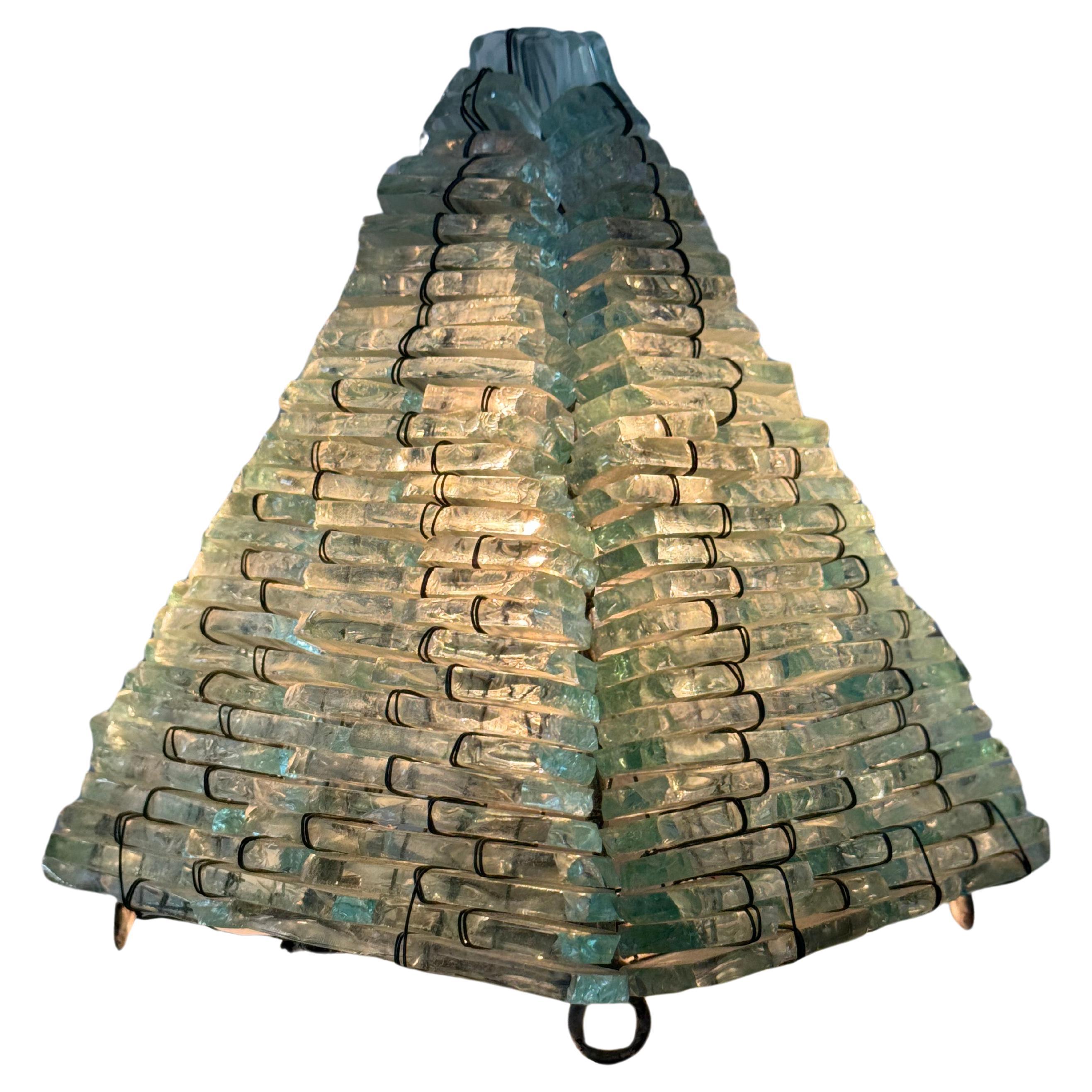 Sculptural Glass Pyramid Table Lamp, French Design 1960s For Sale