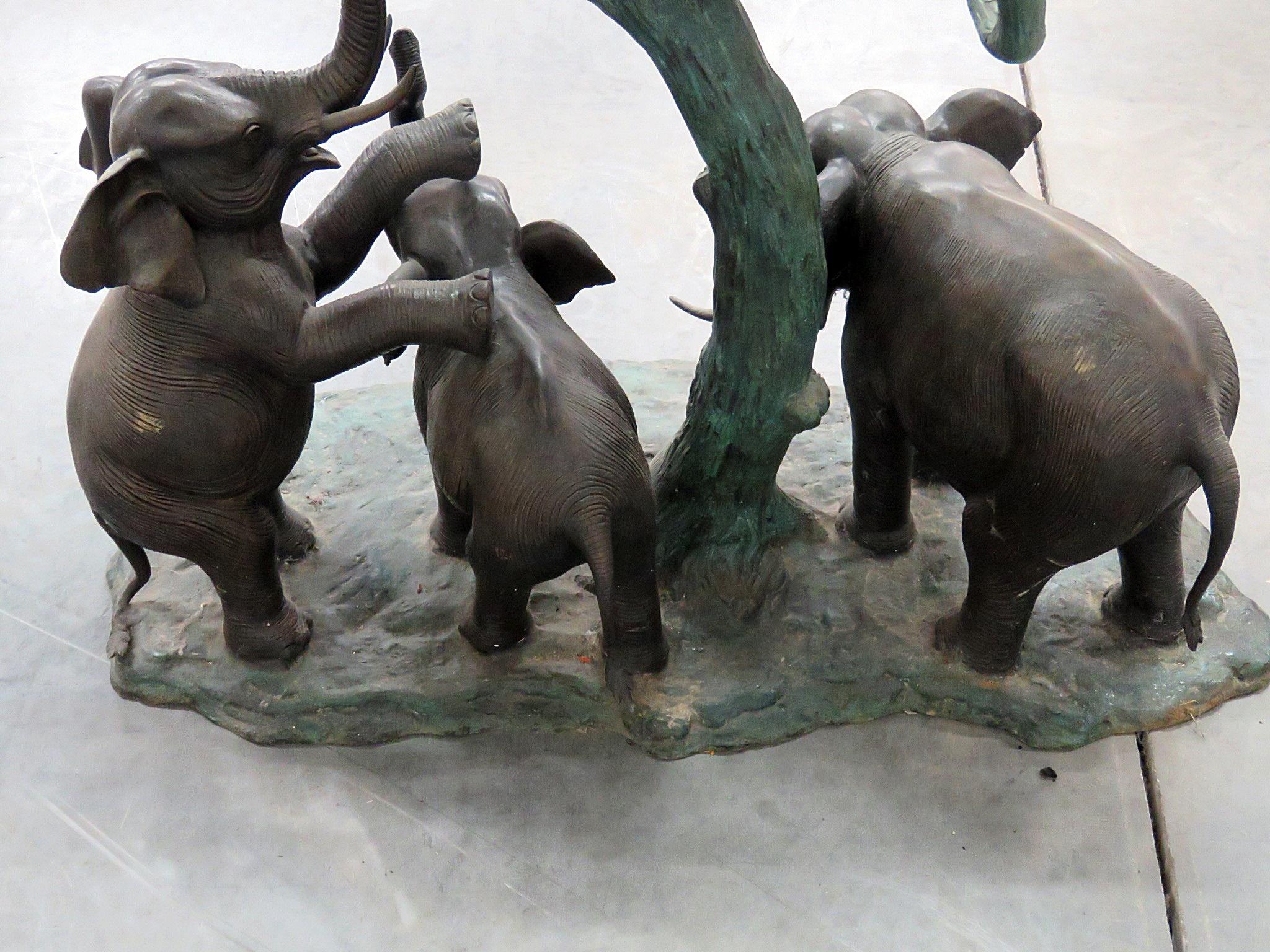 Bronze Jungle Tree and Elephants Sculptural Glass Top Center Table 2