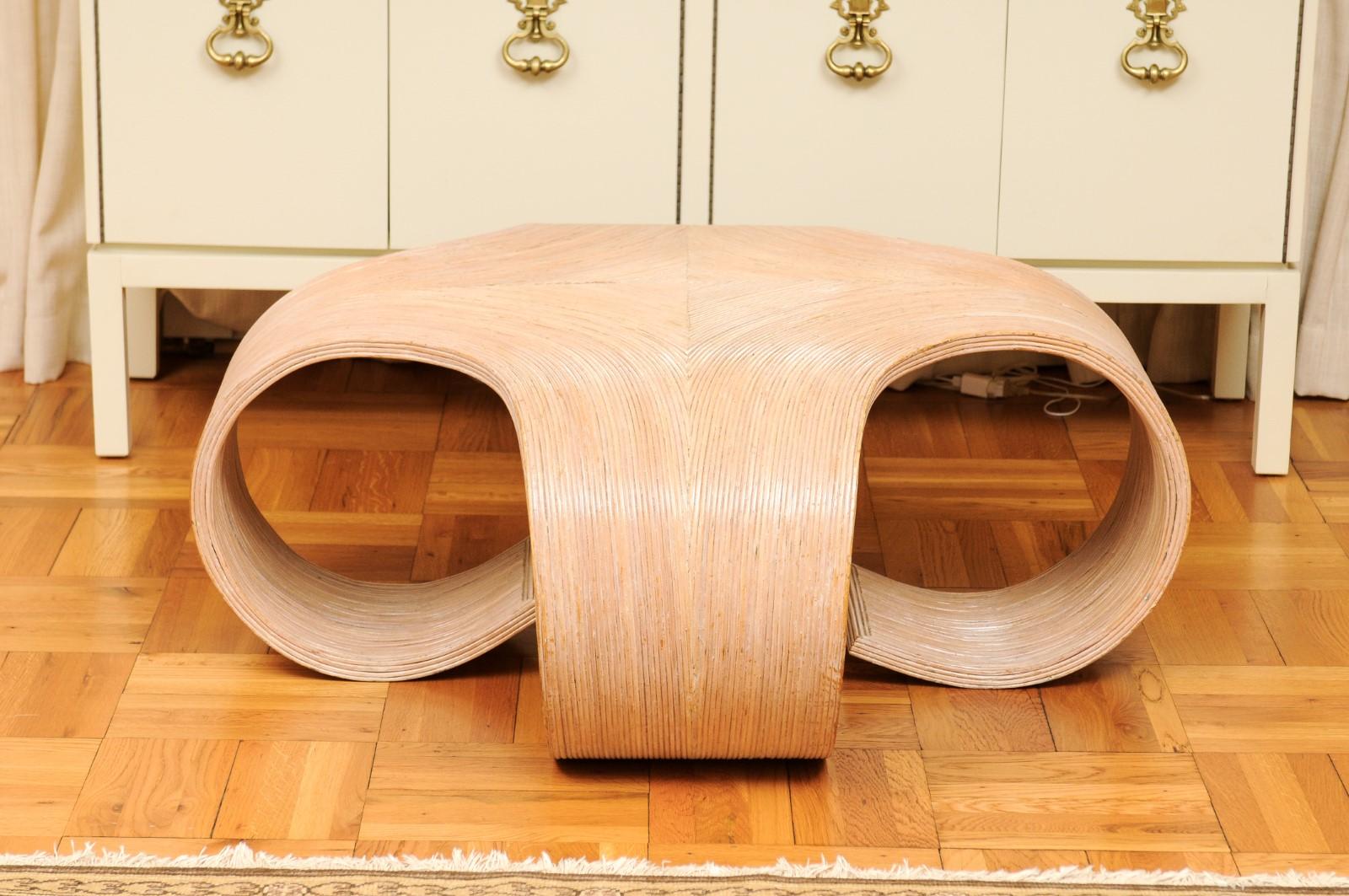 Sculptural Glazed Scroll Coffee Table in Bamboo, Philippines, circa 1975 For Sale 3