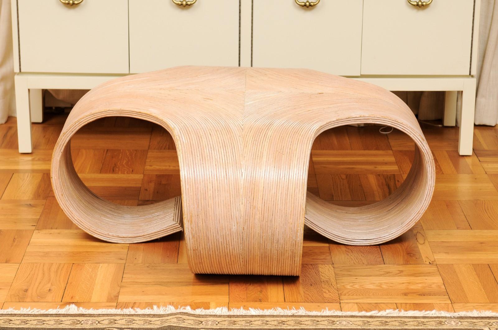 Late 20th Century Sculptural Glazed Scroll Coffee Table in Bamboo, Philippines, circa 1975 For Sale