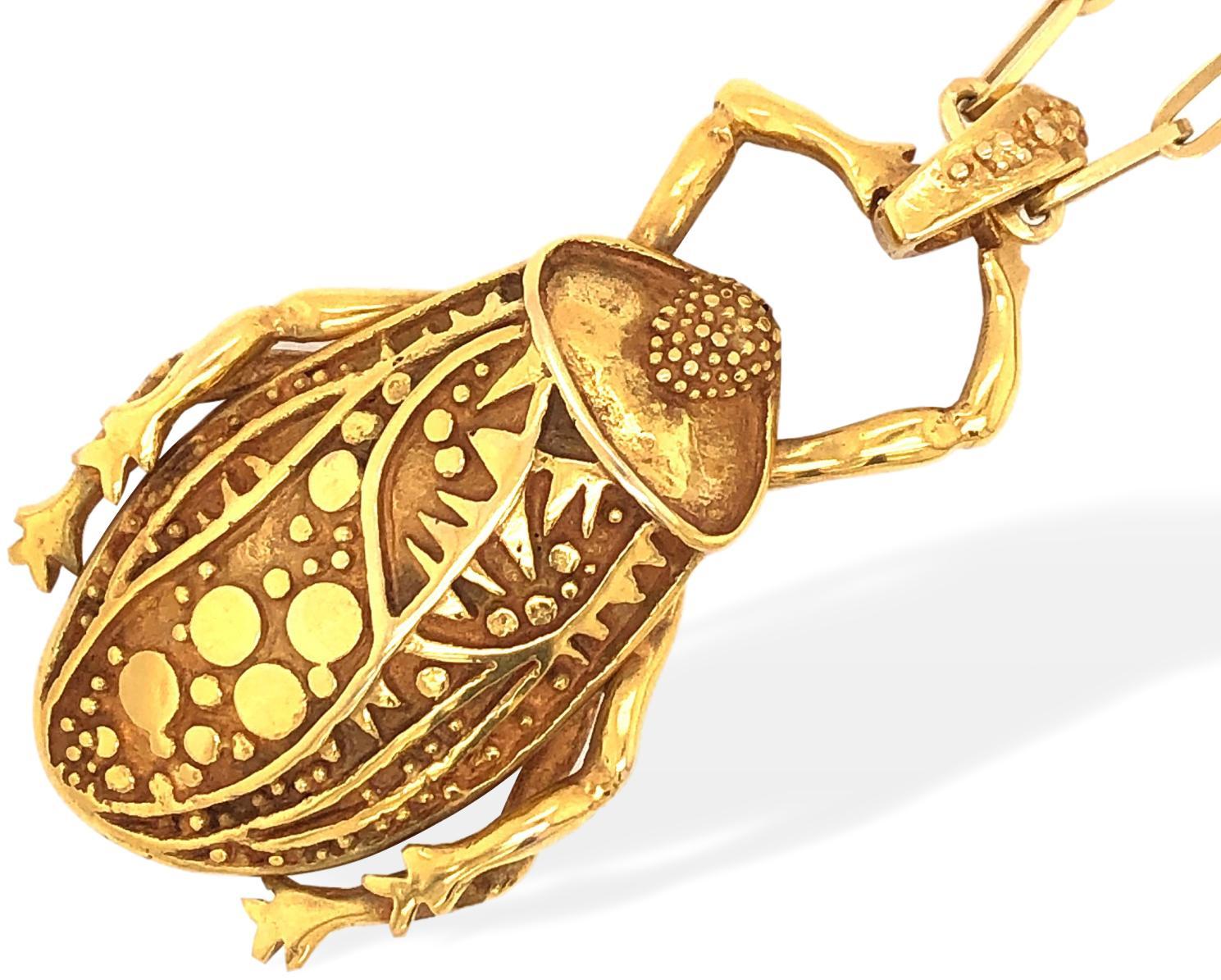 Modernist 15k gold necklace  pendant by Artist-craftmen Maureen Wicke. The 2 3/4