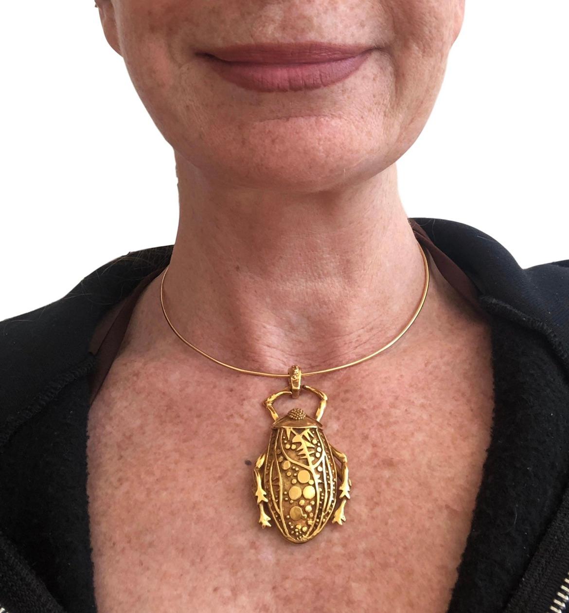 Sculptural Gold Beetle Pendant by Maureen Wicke, 1960s 2