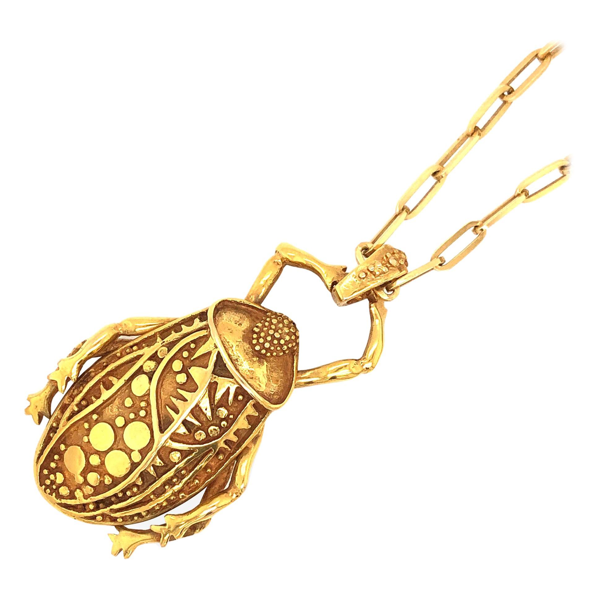 Sculptural Gold Beetle Pendant by Maureen Wicke, 1960s