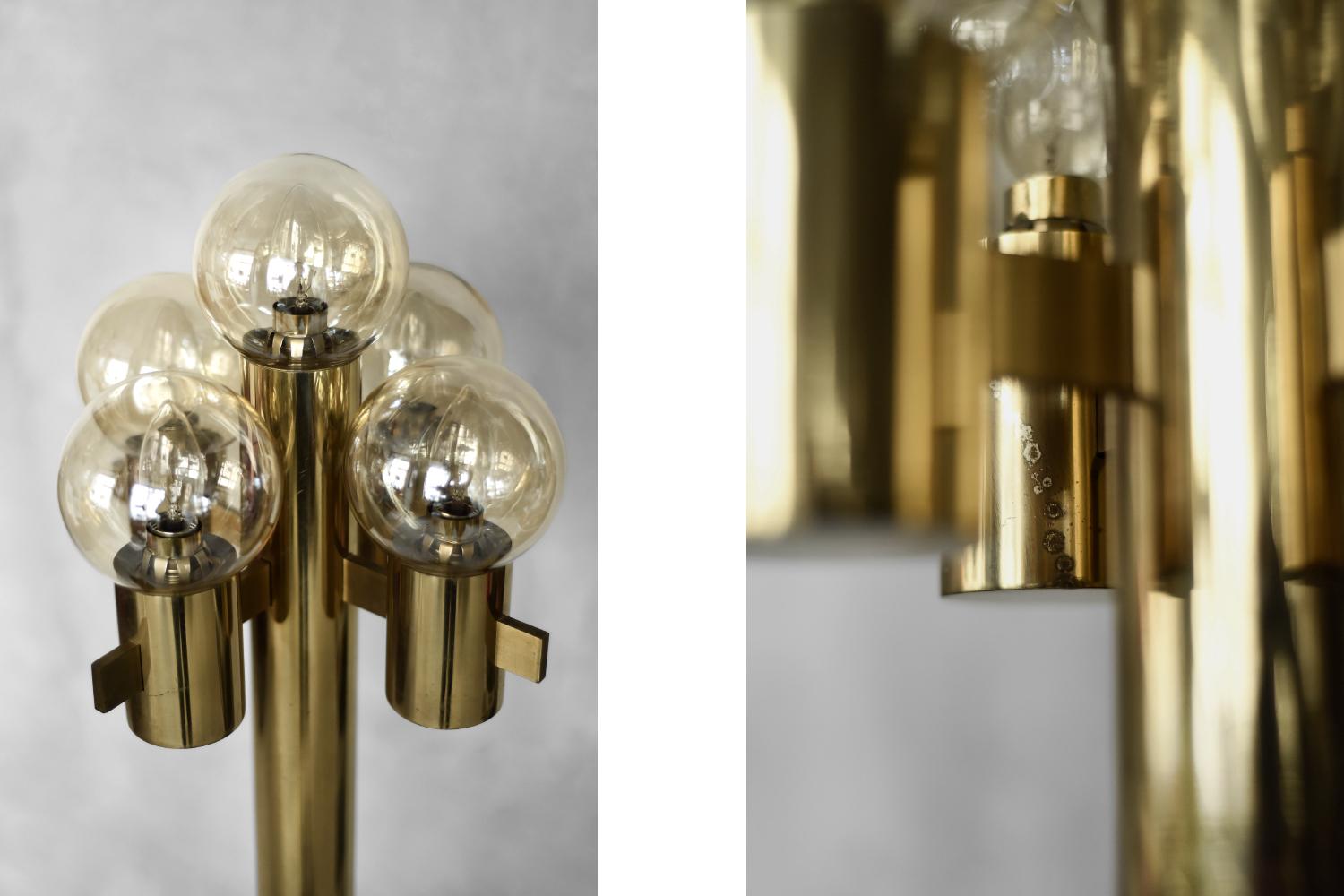 Italian Sculptural Gold Floor Lamp with Five Lights by Gaetano Sciolari, 1970s For Sale