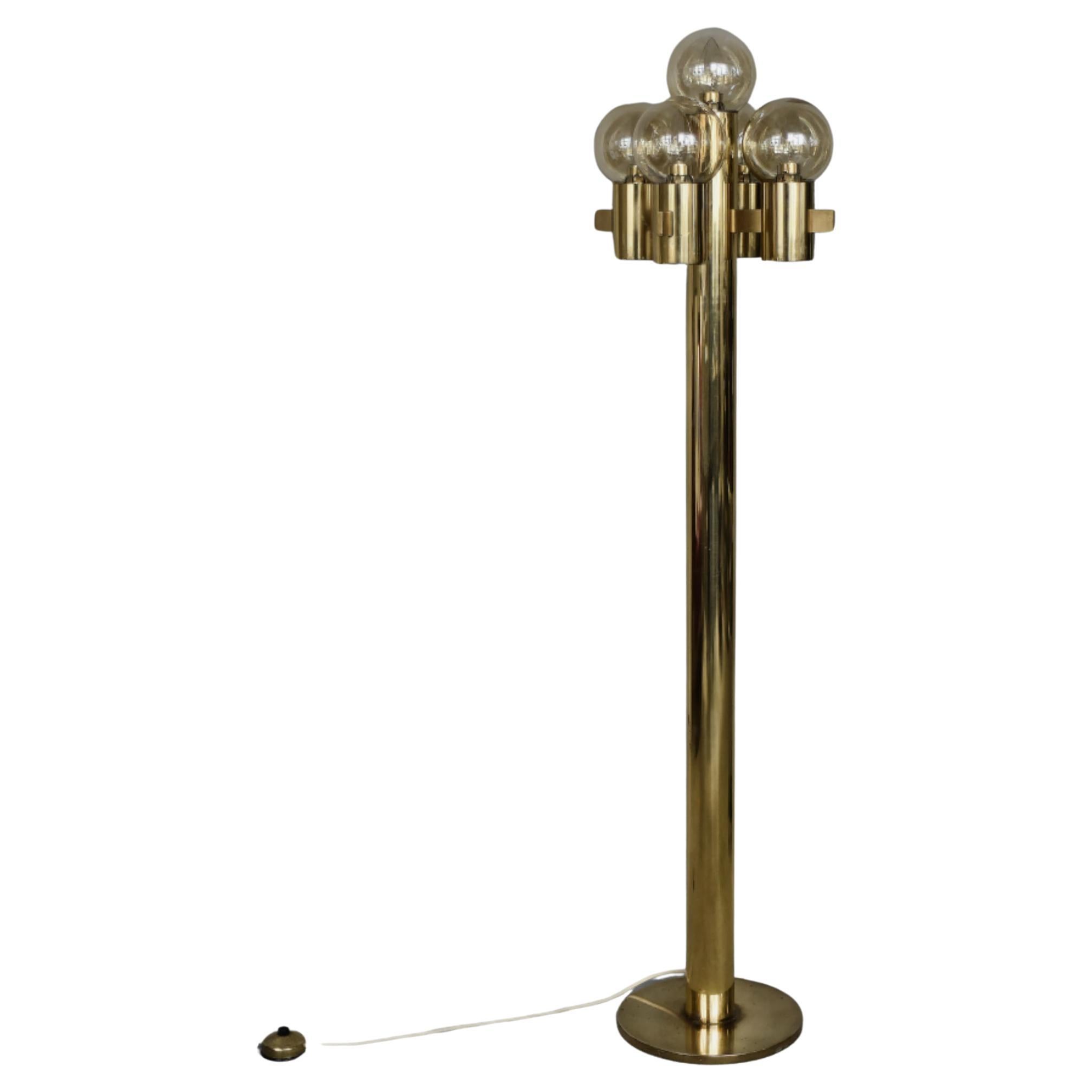 Sculptural Gold Floor Lamp with Five Lights by Gaetano Sciolari, 1970s For Sale
