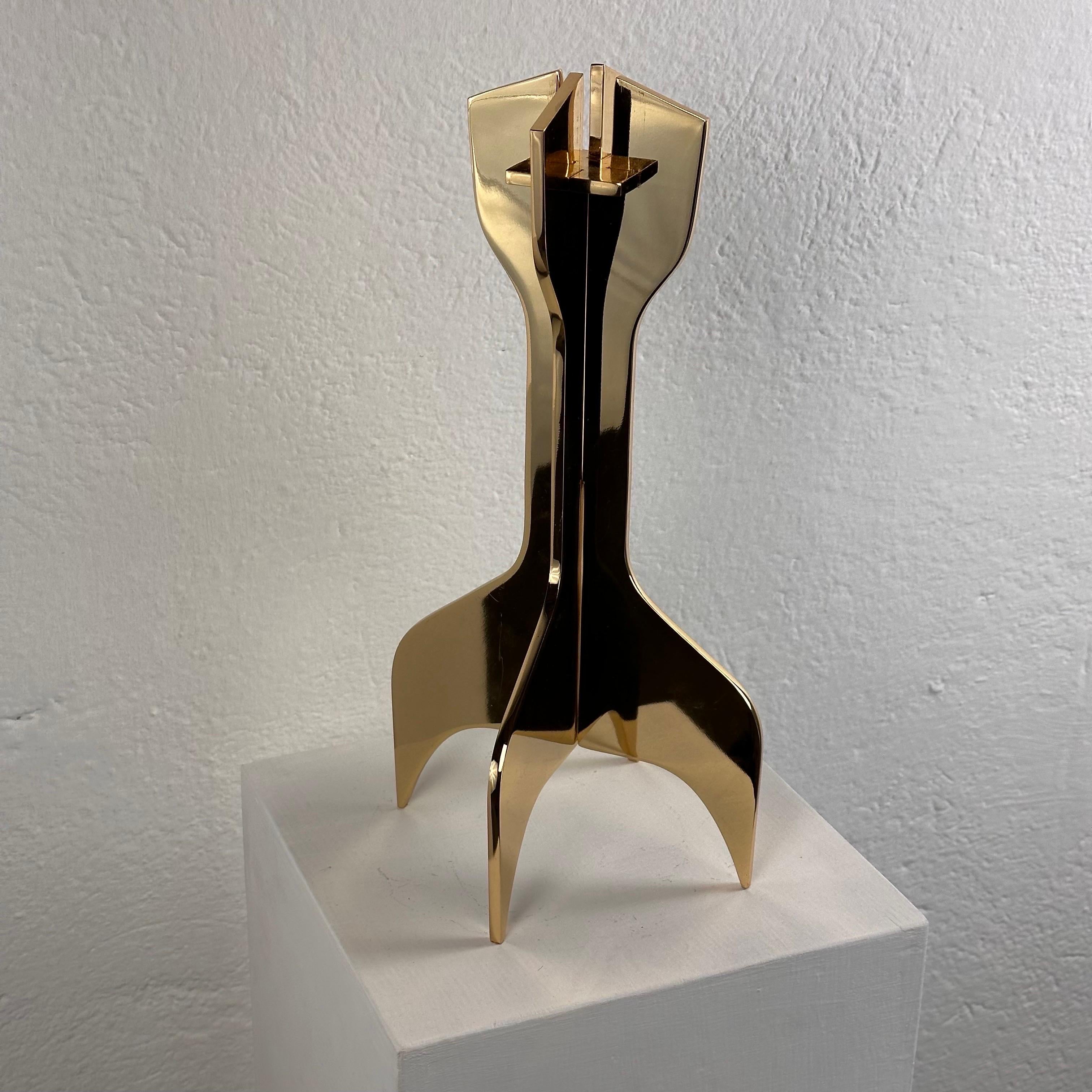 Italian Sculptural Gold Plated Candle Stick by Marcel Breuer for Gavina, 1970s For Sale