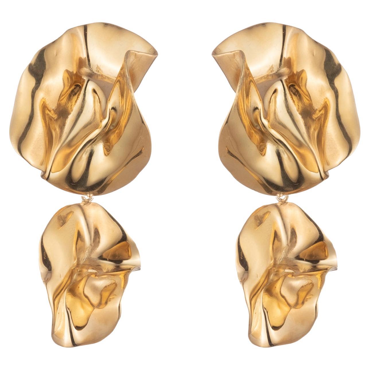 Sculptural Gold Plated Statement Fold Earrings For Sale