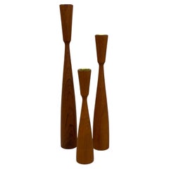 Sculptural Graduated Danish Modern Teak Candlesticks, Set of Three