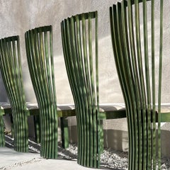 Chaises de salle à manger sculpturales vertes par Tonon, ensemble de 6, début des années 1970