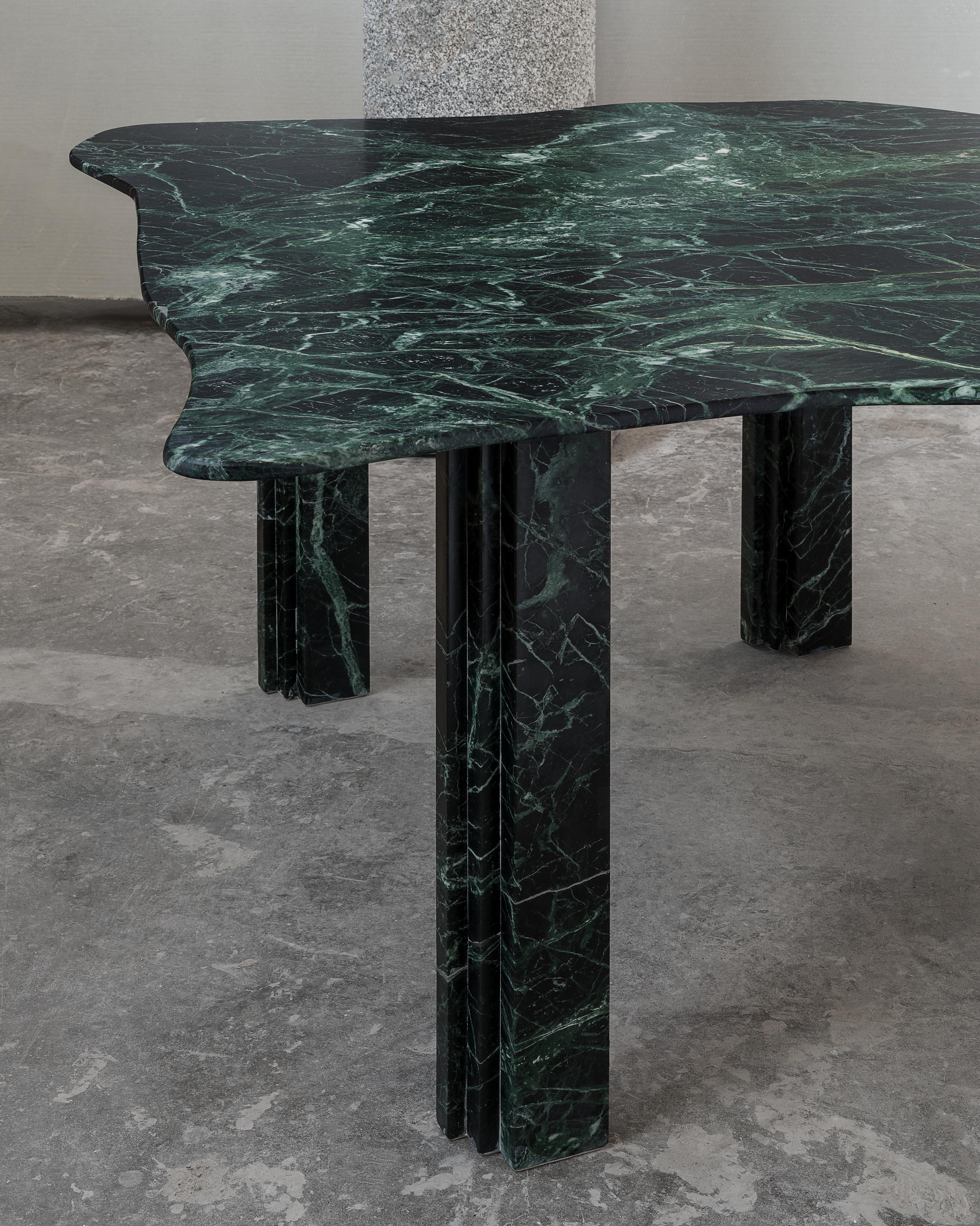 Contemporary No-thin Sculptural Green Dining Marble Table by Lorenzo Bini