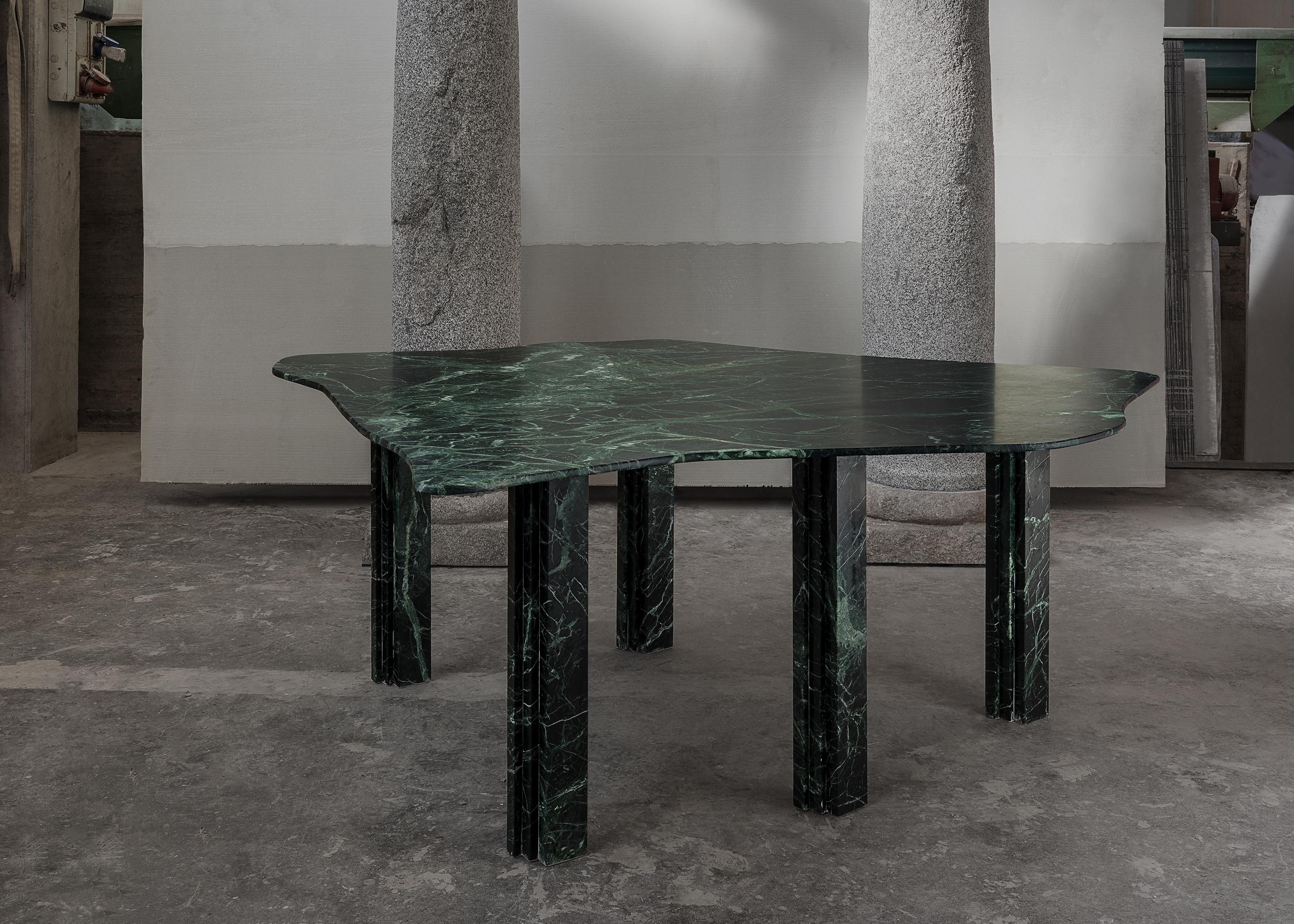 No-thin Sculptural Green Dining Marble Table by Lorenzo Bini 1