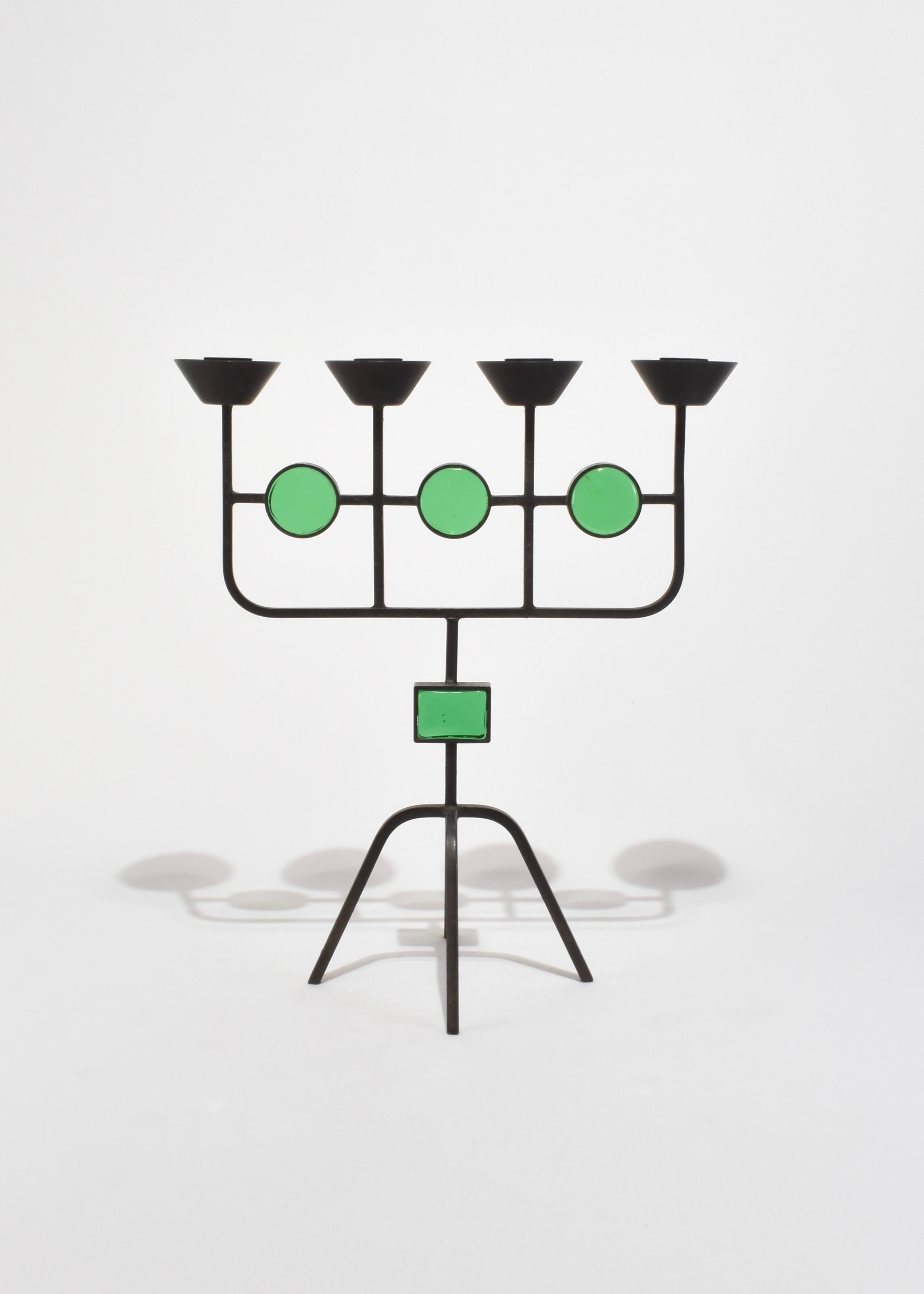 20th Century Sculptural Green Glass Candelabra For Sale