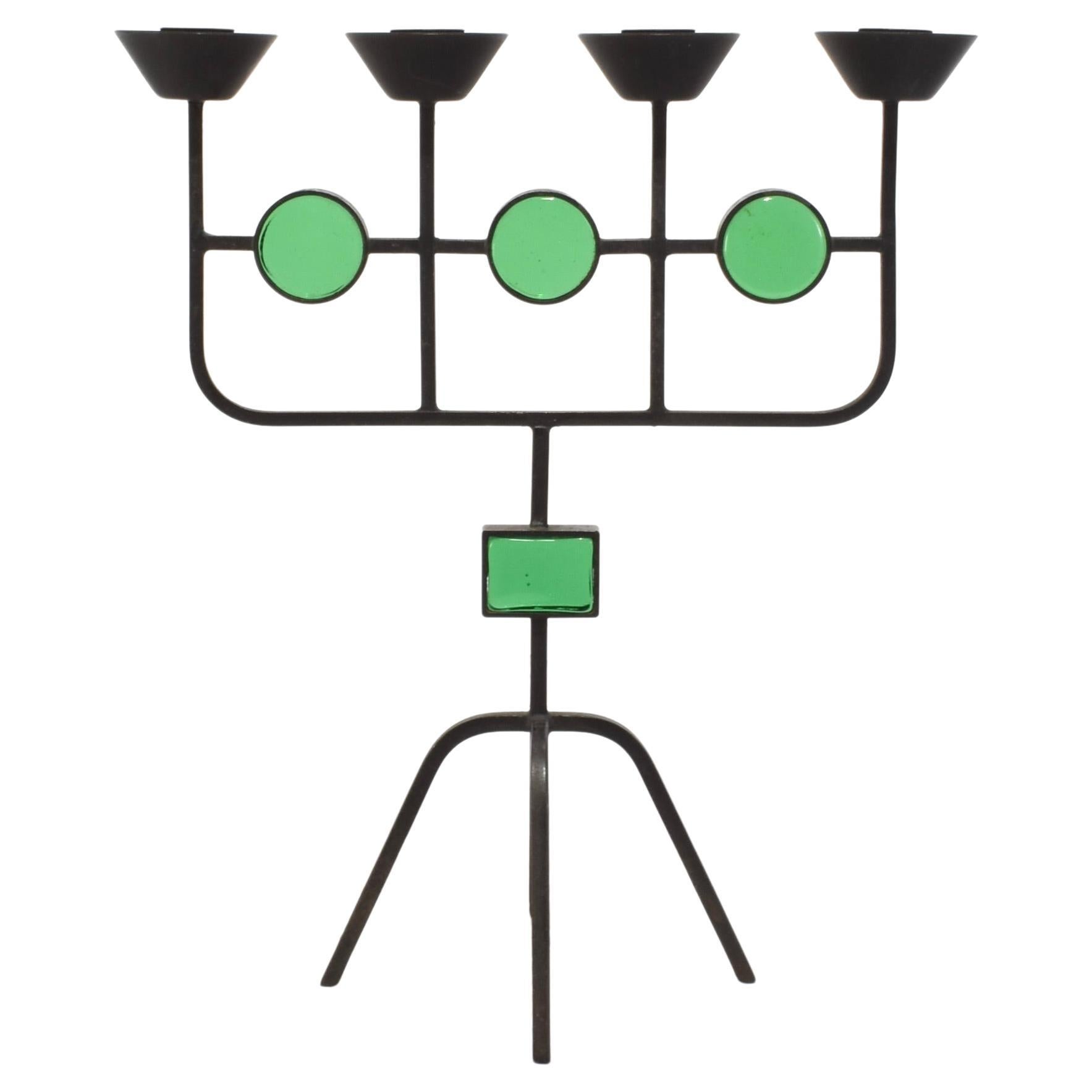 Sculptural Green Glass Candelabra For Sale
