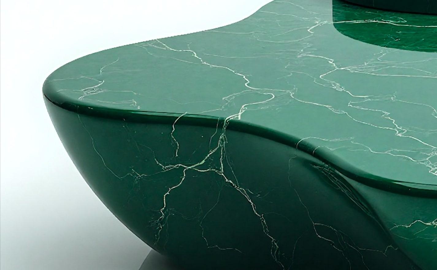 Mid-Century Modern Sculptural Green Marble Coffee Table with Organic Fluid Form by Artisanal For Sale