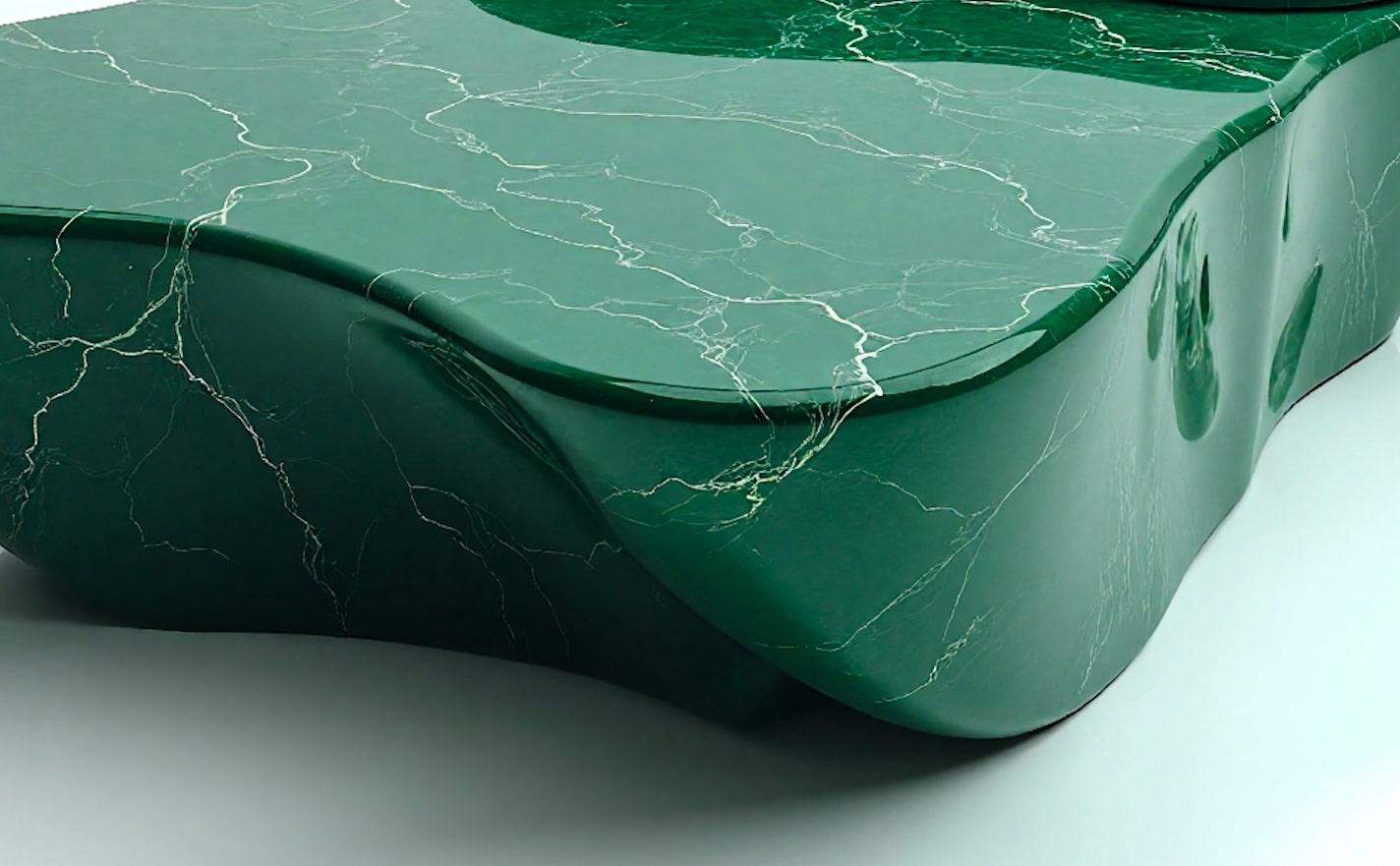 Indian Sculptural Green Marble Coffee Table with Organic Fluid Form by Artisanal For Sale