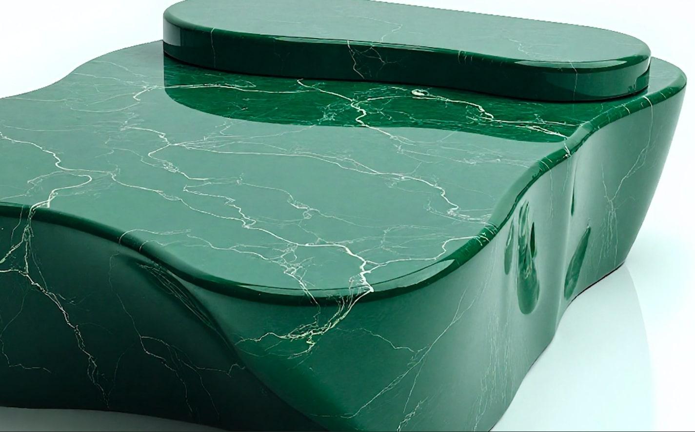Hand-Crafted Sculptural Green Marble Coffee Table with Organic Fluid Form by Artisanal For Sale