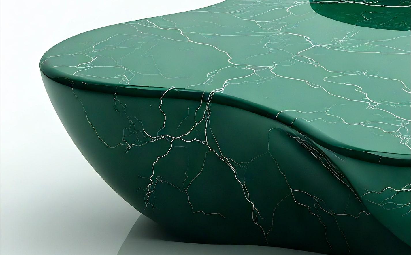 Contemporary Sculptural Green Marble Coffee Table with Organic Fluid Form by Artisanal For Sale