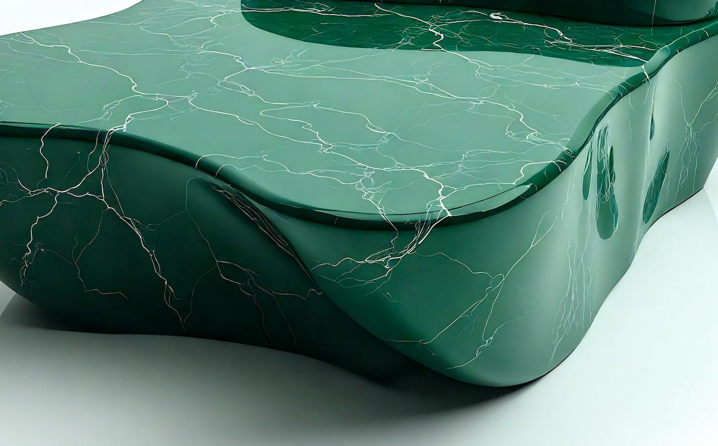 Sculptural Green Marble Coffee Table with Organic Fluid Form by Artisanal For Sale 1