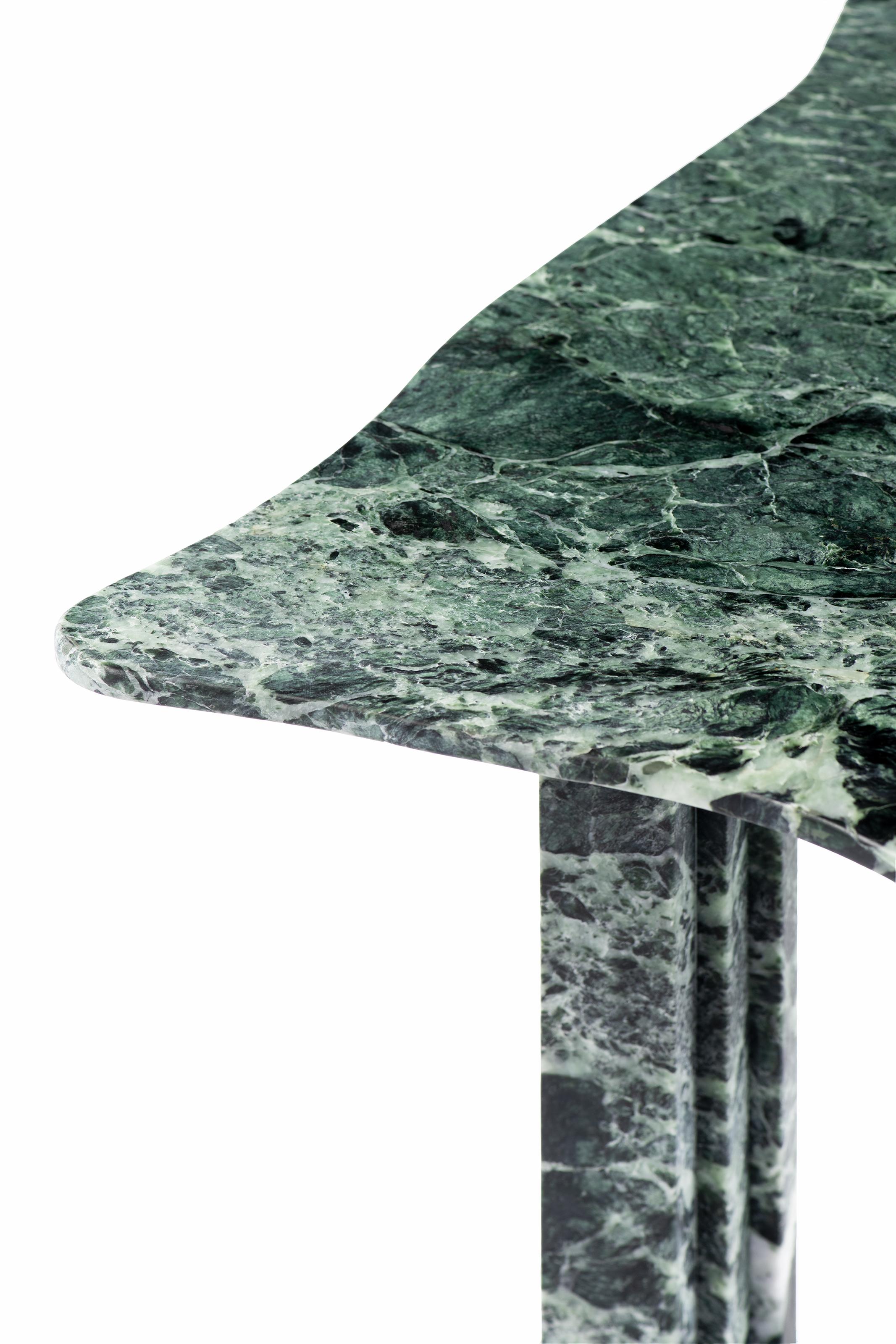 Sculptural green marble table - Lorenzo Bini

Title: No-thing

Measures:
- Dining table 180 x 150 x H 73.5 cm
- Coffee table 90 x 75 x H 37 cm

Material: Verde Alpi


Six Tableaux is a series of marble tables designed by Lorenzo Bini and