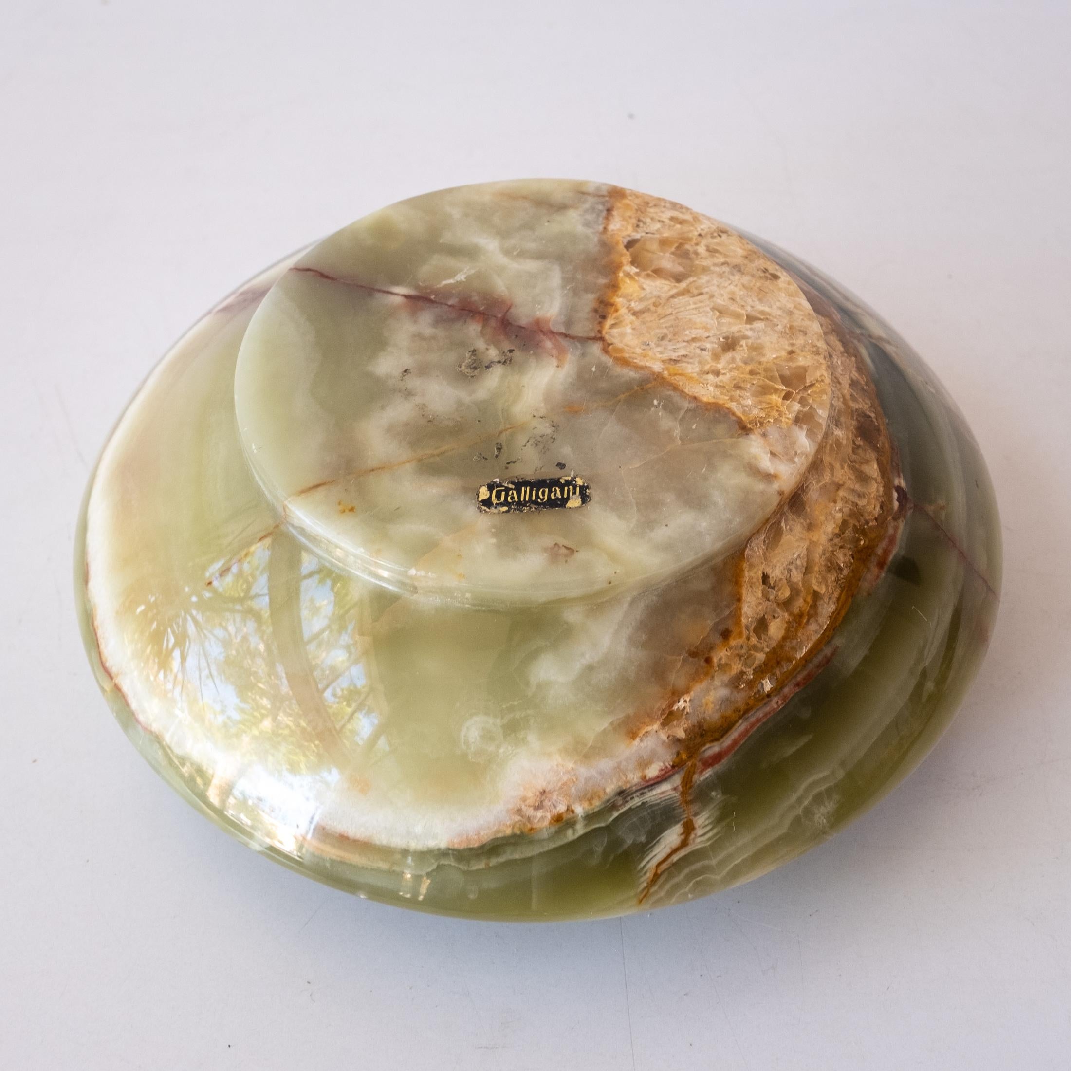 Mid-Century Modern Sculptural Green Onyx Marble Bowl Catch All Italian For Sale
