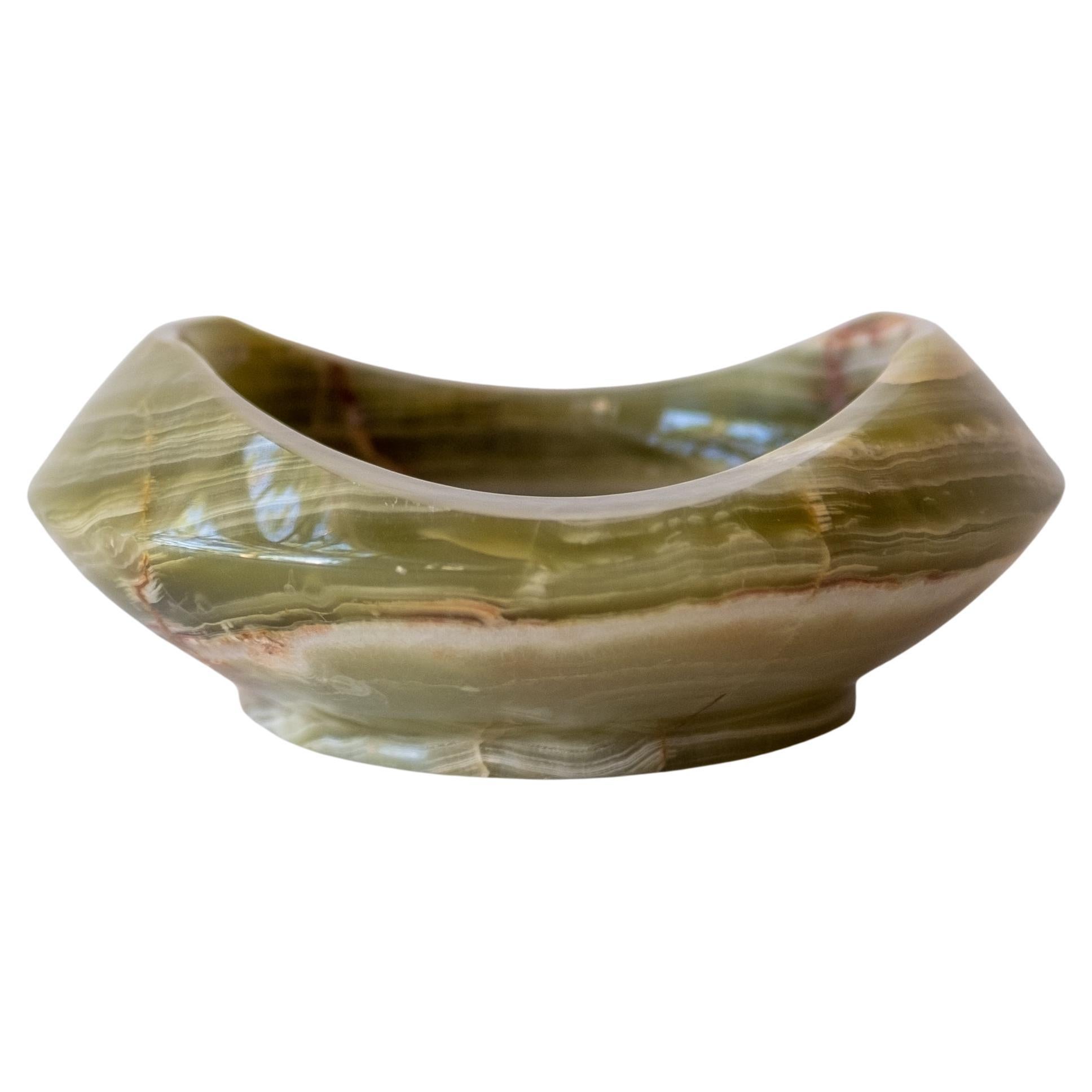 Sculptural Green Onyx Marble Bowl Catch All Italian For Sale