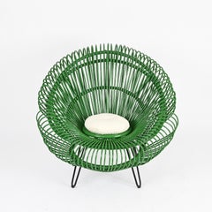 Sculptural Green Rattan Lounge Chair by J. Abraham and Dirk Rol, France 1960s
