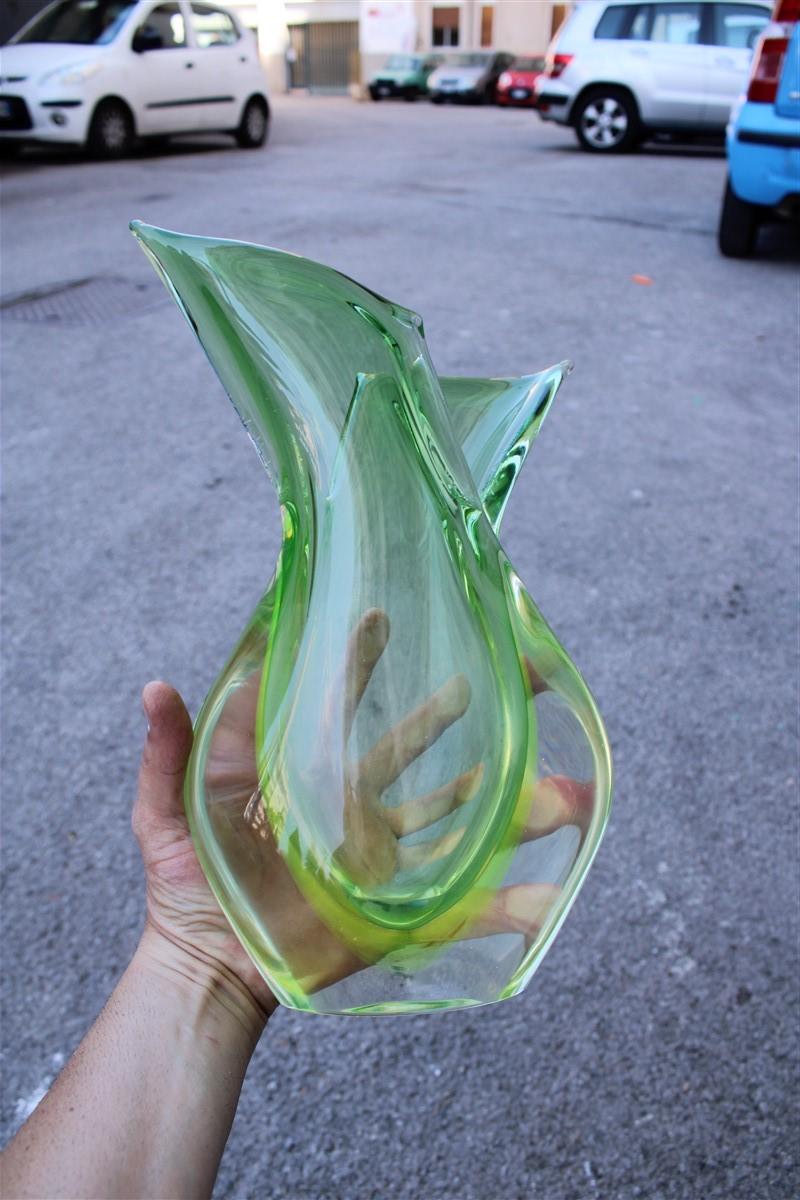 Mid-20th Century Sculptural Green Vase Murano Design Flavio Poli 1960s Italian Design Sommerso For Sale