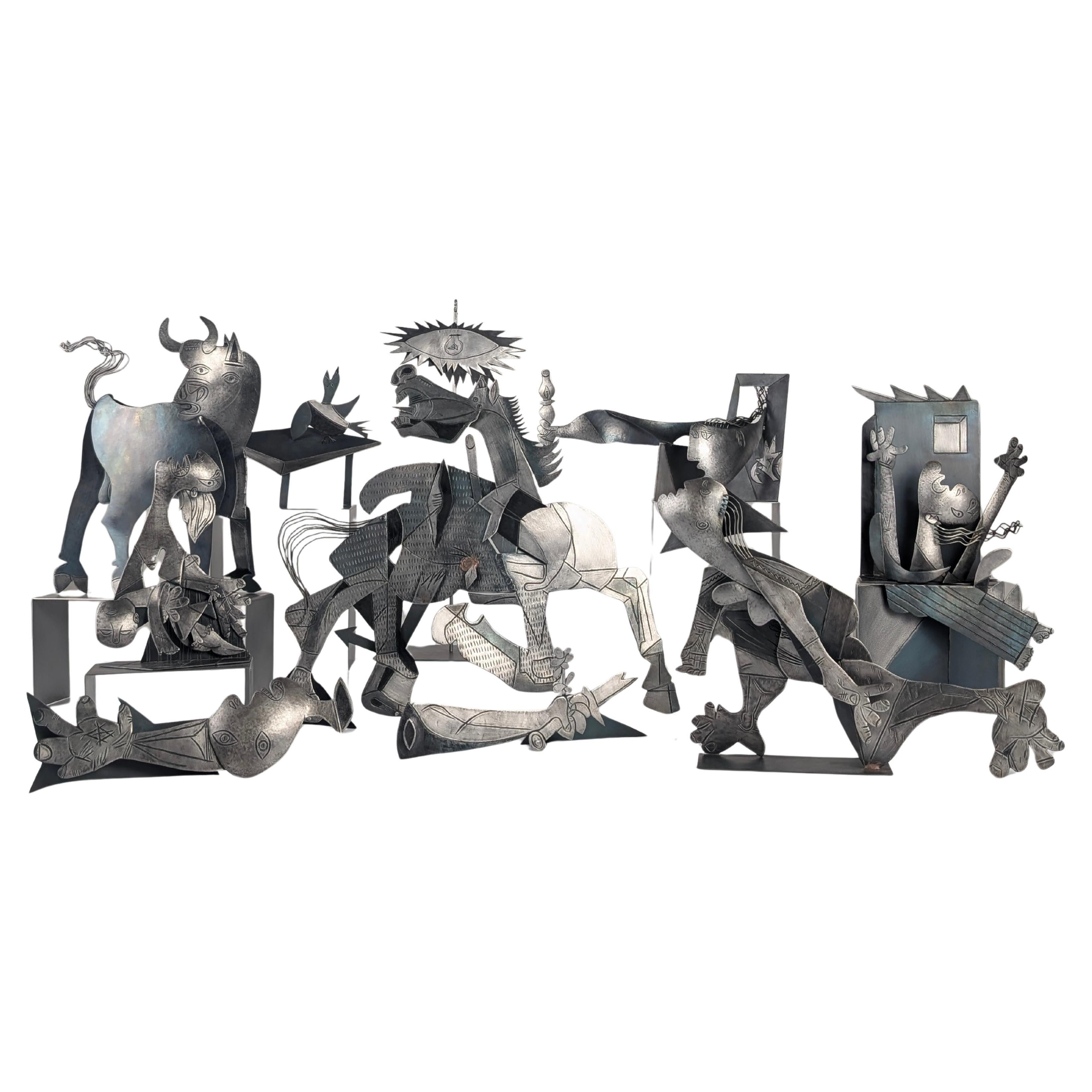 Sculptural Group "After Picasso" in Metal, Guernica Tribute, Late 20th Century For Sale