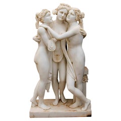 Sculptural Group of "the Three Graces" in White Carrara Marble, 20th Century