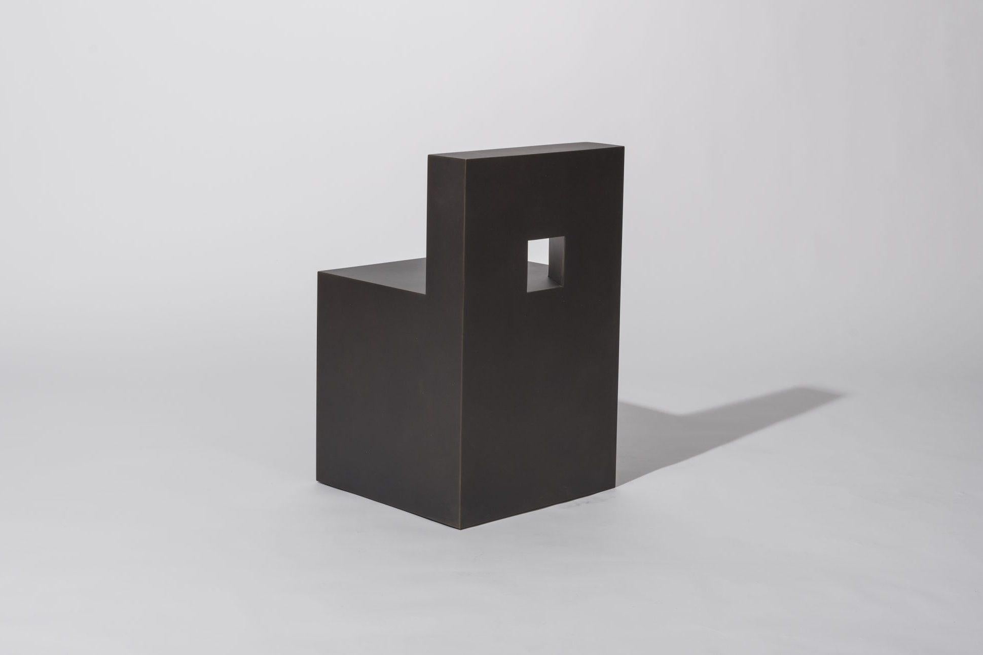 Minimalist Sculptural GV Chair by Jonathan Nesci Crafted in Chemically Blackened Steel For Sale
