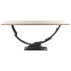 Sculptural Hadrian Console Table in Plaster with 23K Gold and Marble Stone Top