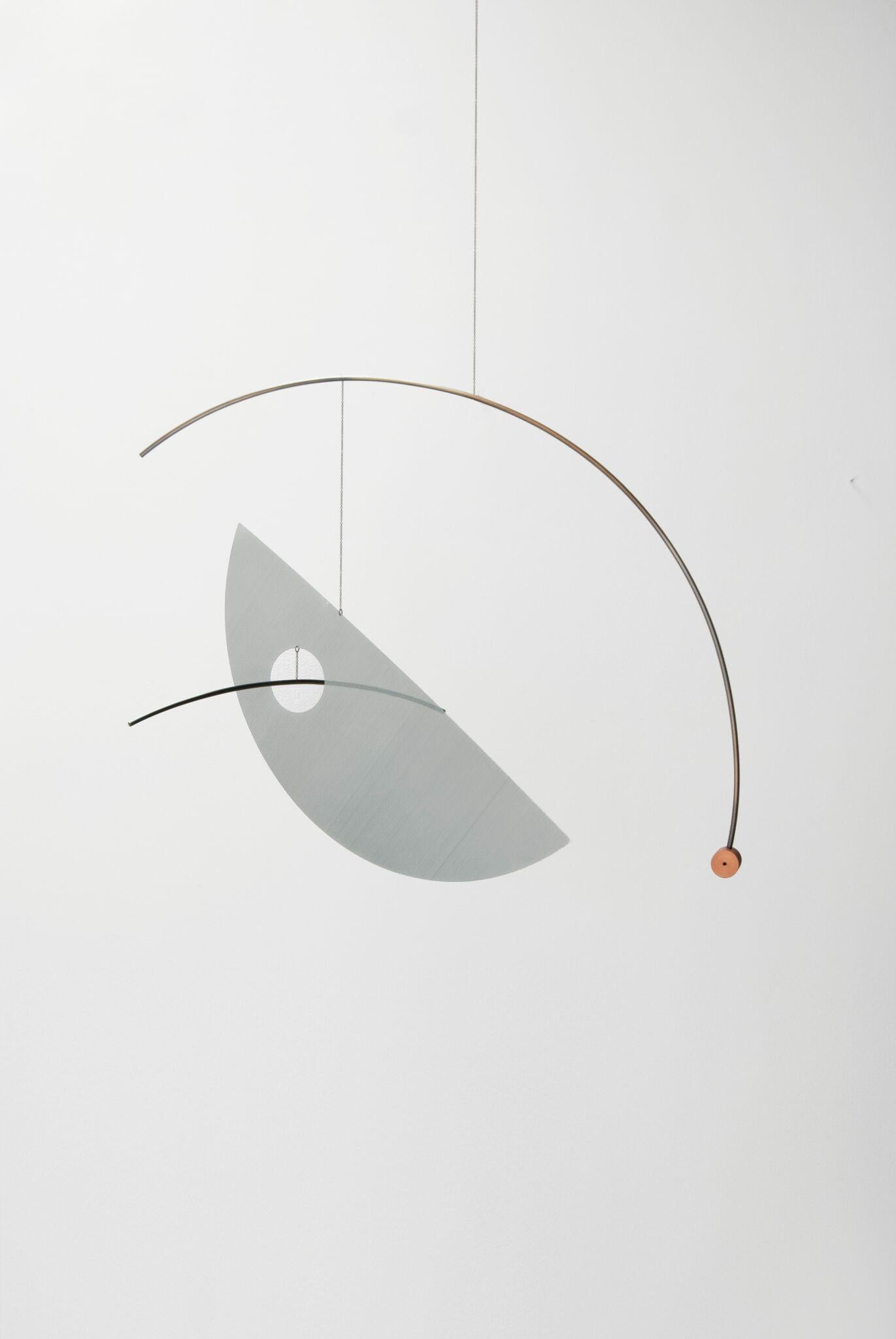 American Sculptural Half Lune Mobile in Brushed Brass and Anodized Aluminium For Sale