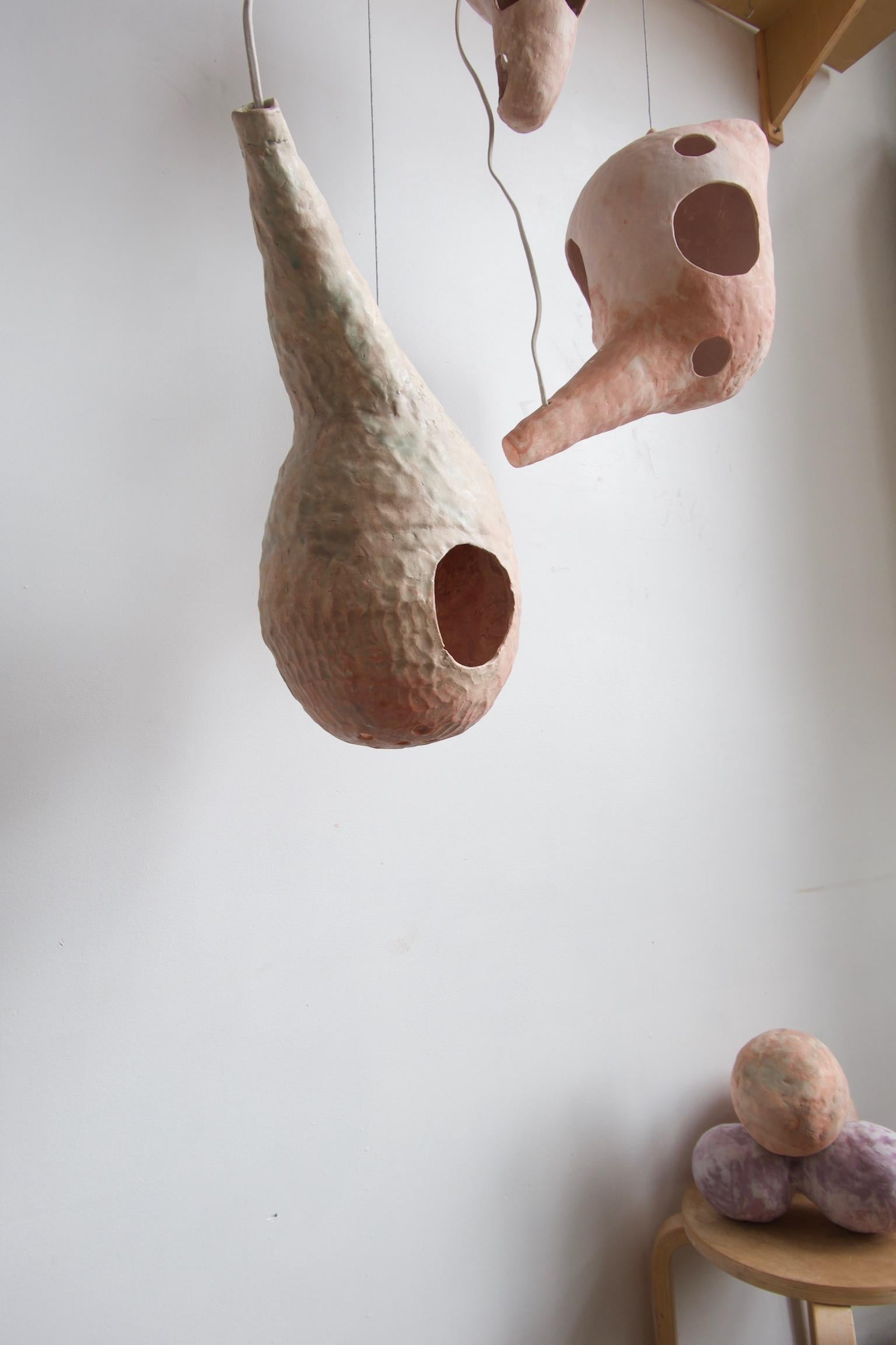 Modern Sculptural Hand-Built Ceramic Multi-Shell Chandelier Lamp by Yuko Nishikawa
