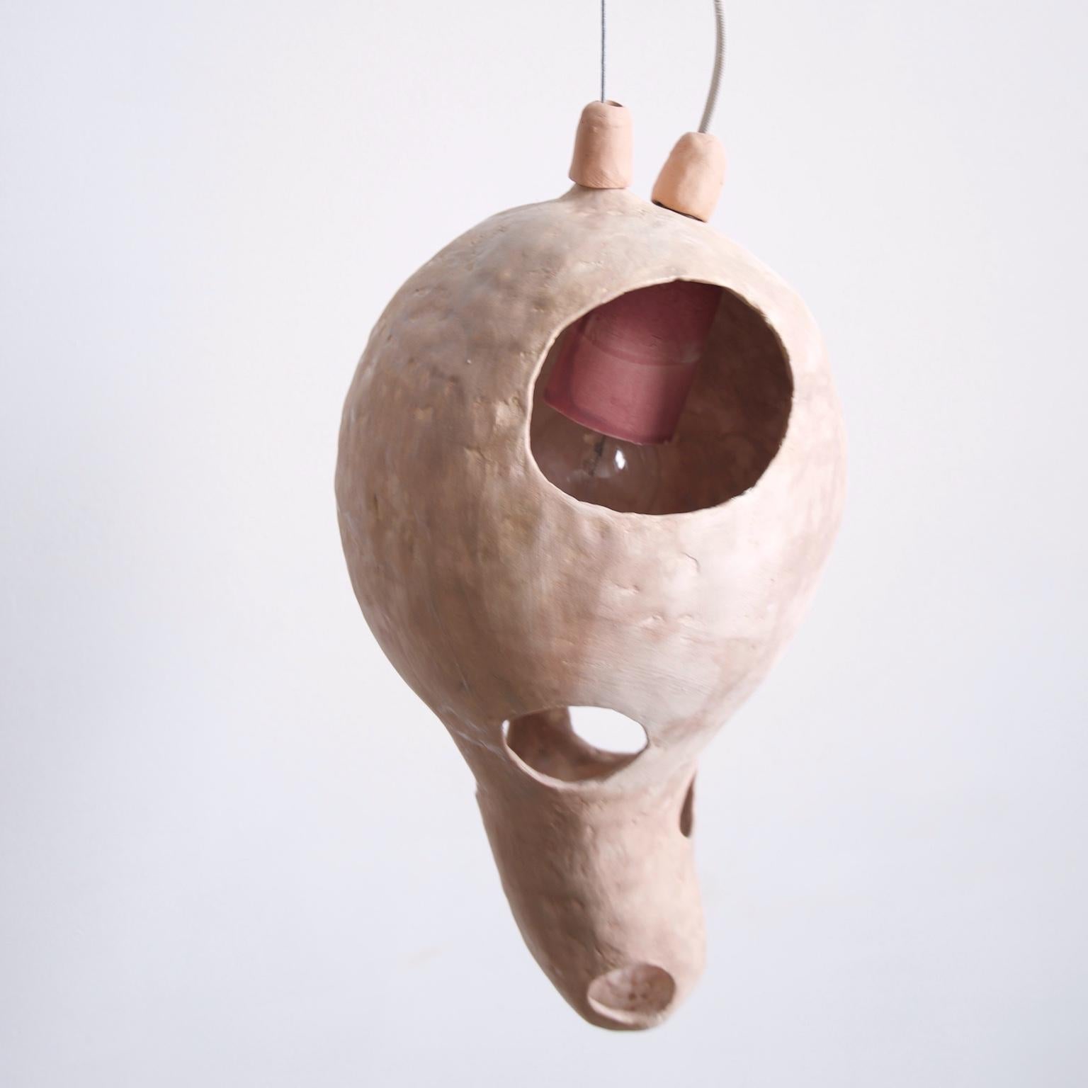American Sculptural Hand-Built Ceramic Multi-Shell Chandelier Lamp by Yuko Nishikawa