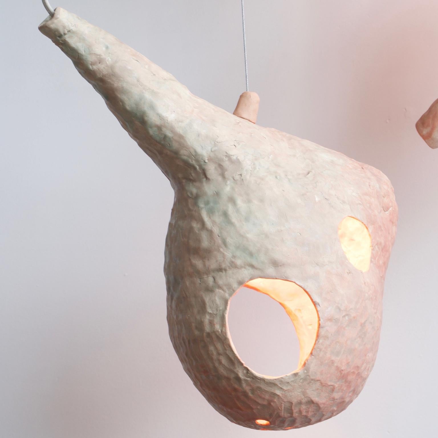 Fired Sculptural Hand-Built Ceramic Multi-Shell Chandelier Lamp by Yuko Nishikawa