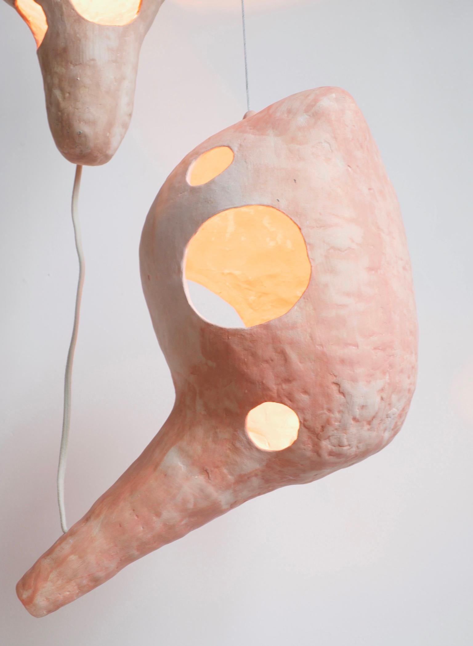 Sculptural Hand-Built Ceramic Multi-Shell Chandelier Lamp by Yuko Nishikawa In New Condition In Brooklyn, NY