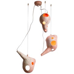 Sculptural Hand-Built Ceramic Multi-Shell Chandelier Lamp by Yuko Nishikawa