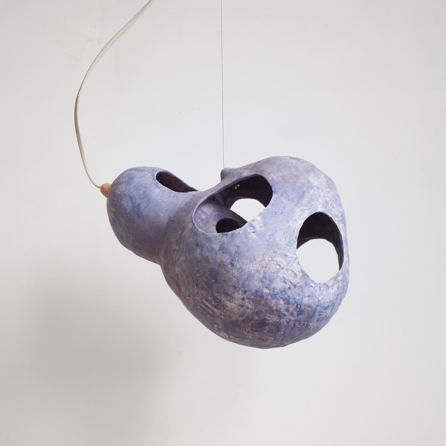 Sculptural Hand-Built Ceramic Pendant Lamp in Matte Blue by Yuko Nishikawa 1